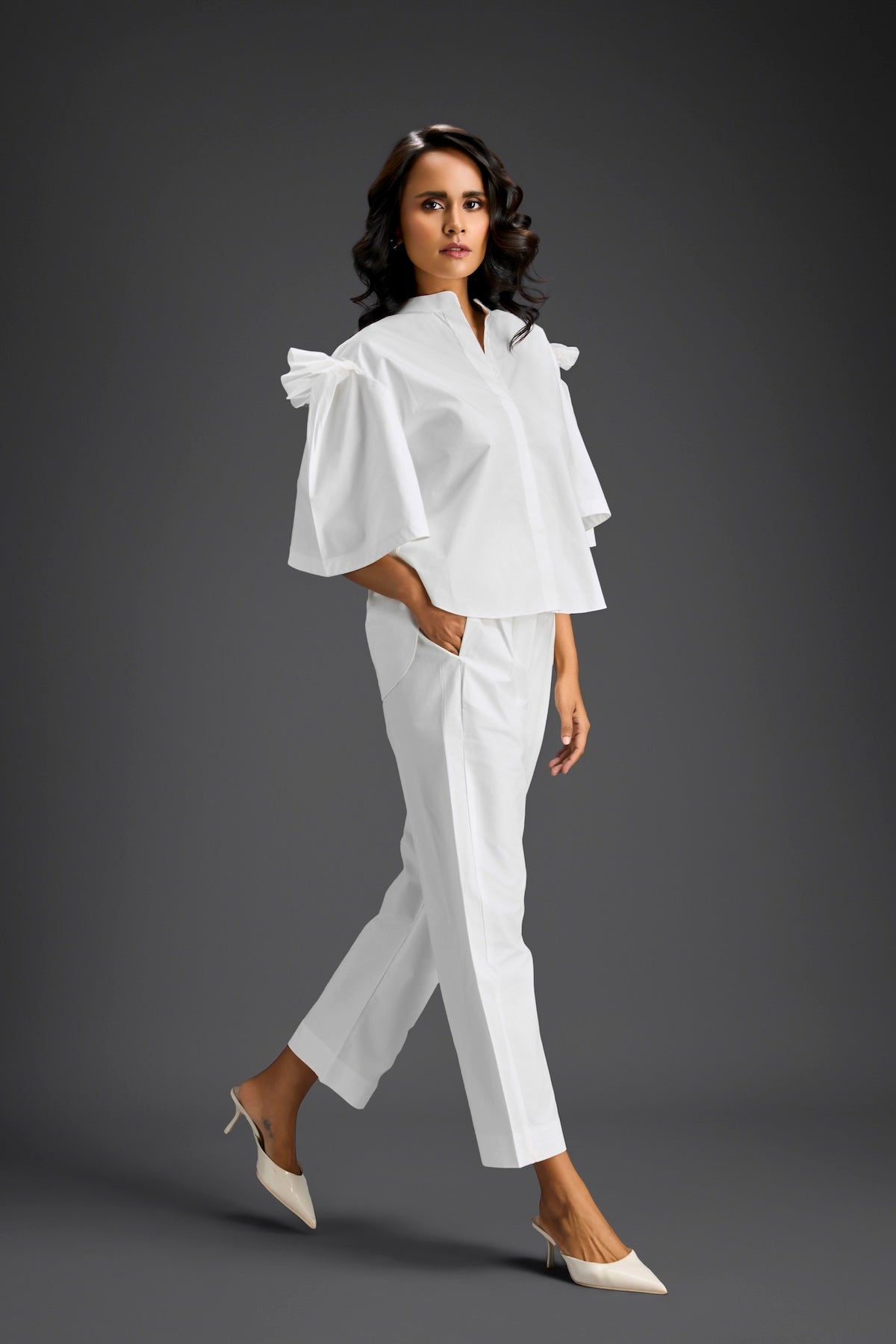 White Embellished Sheer Back Shirt & Pants Set