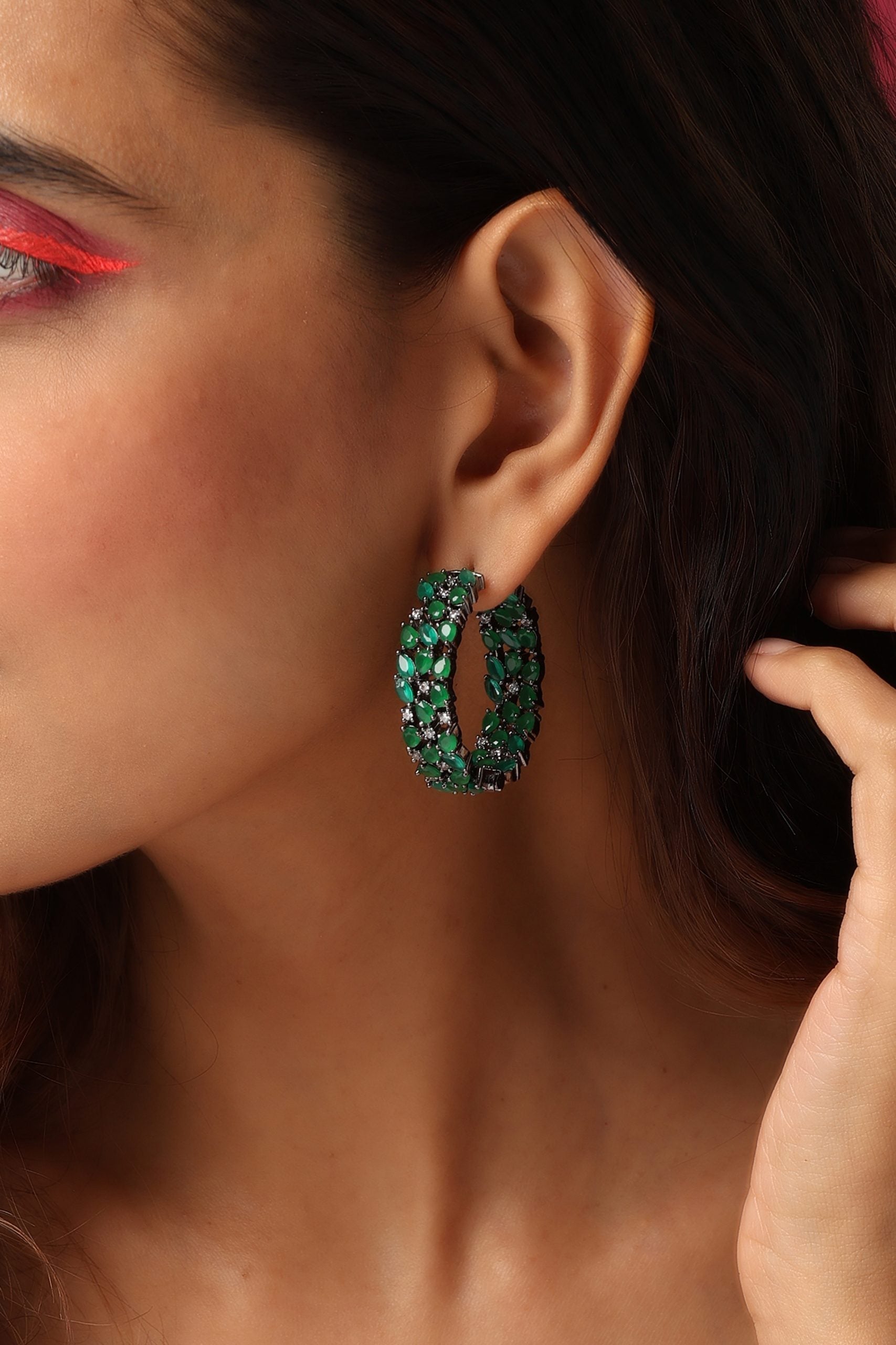 Green Grey Tone Zirconia Hoop Earrings