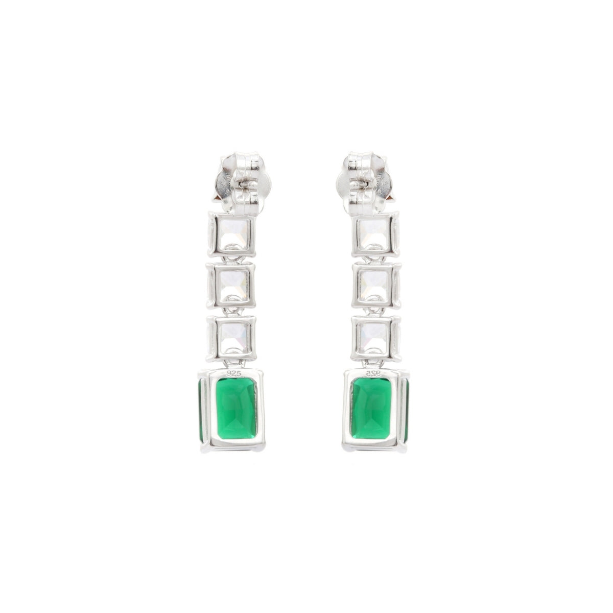 925 Silver Blue, Emerald Green and Red Ruby CZ Diamond Drop Earrings