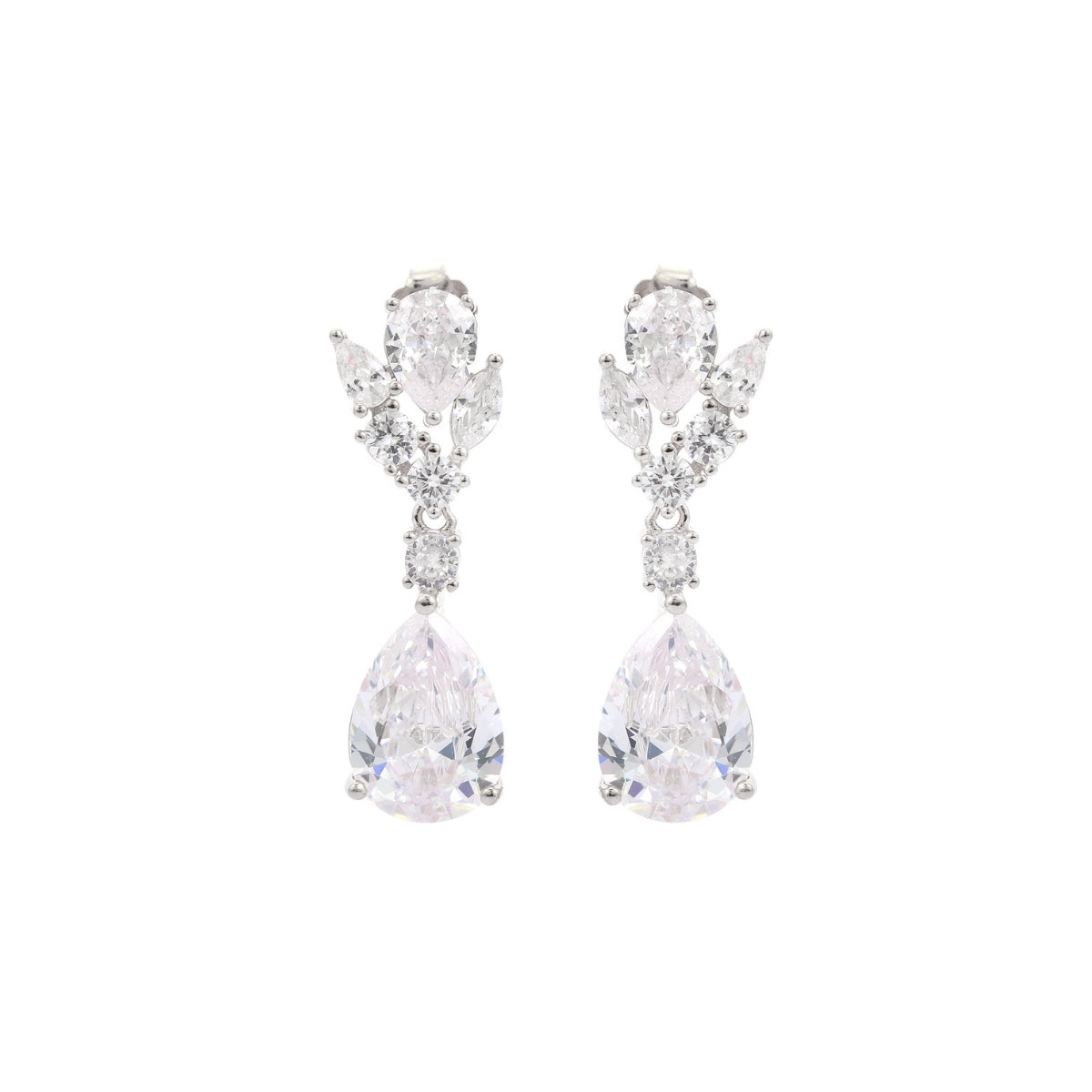 Elegant 925 Silver Tear Drop Earrings in White Gold & Rose Gold Finish