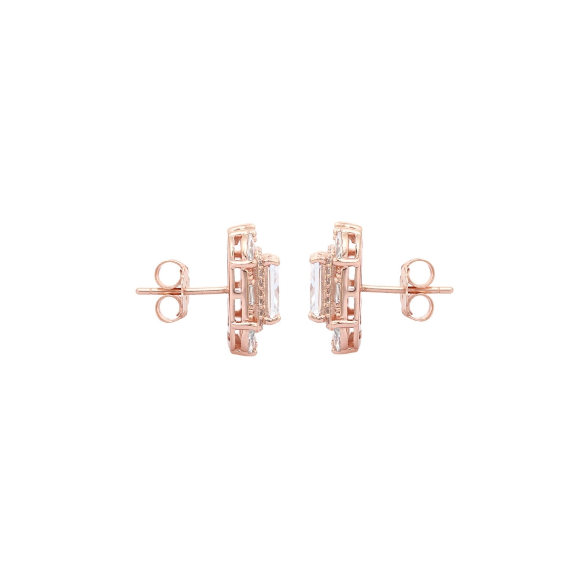 Emerald Cut Silver CZ Diamond Stud Earrings for Women