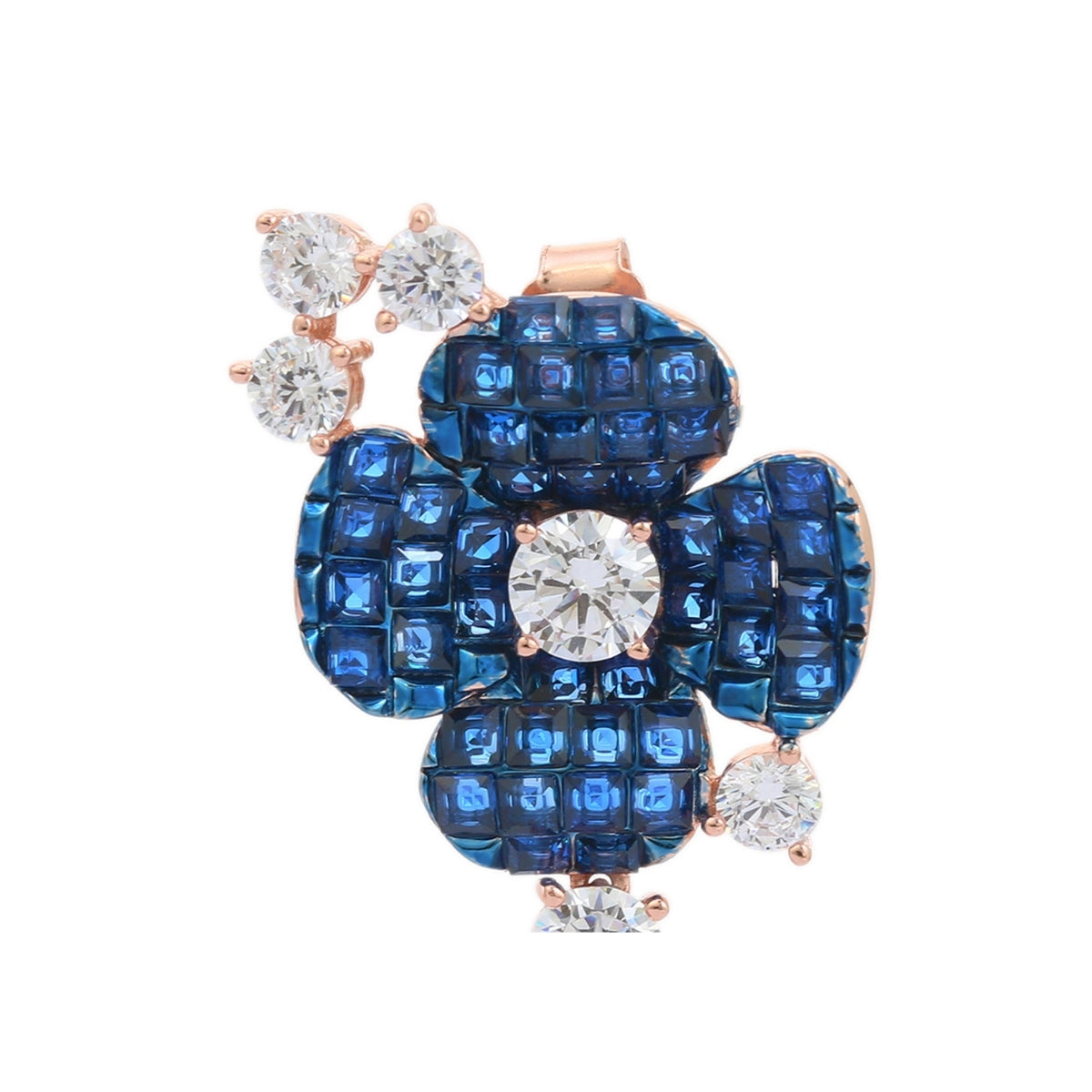 925 Silver Flower Dangle Earrings - Stunning Blue and Pink CZ Diamonds