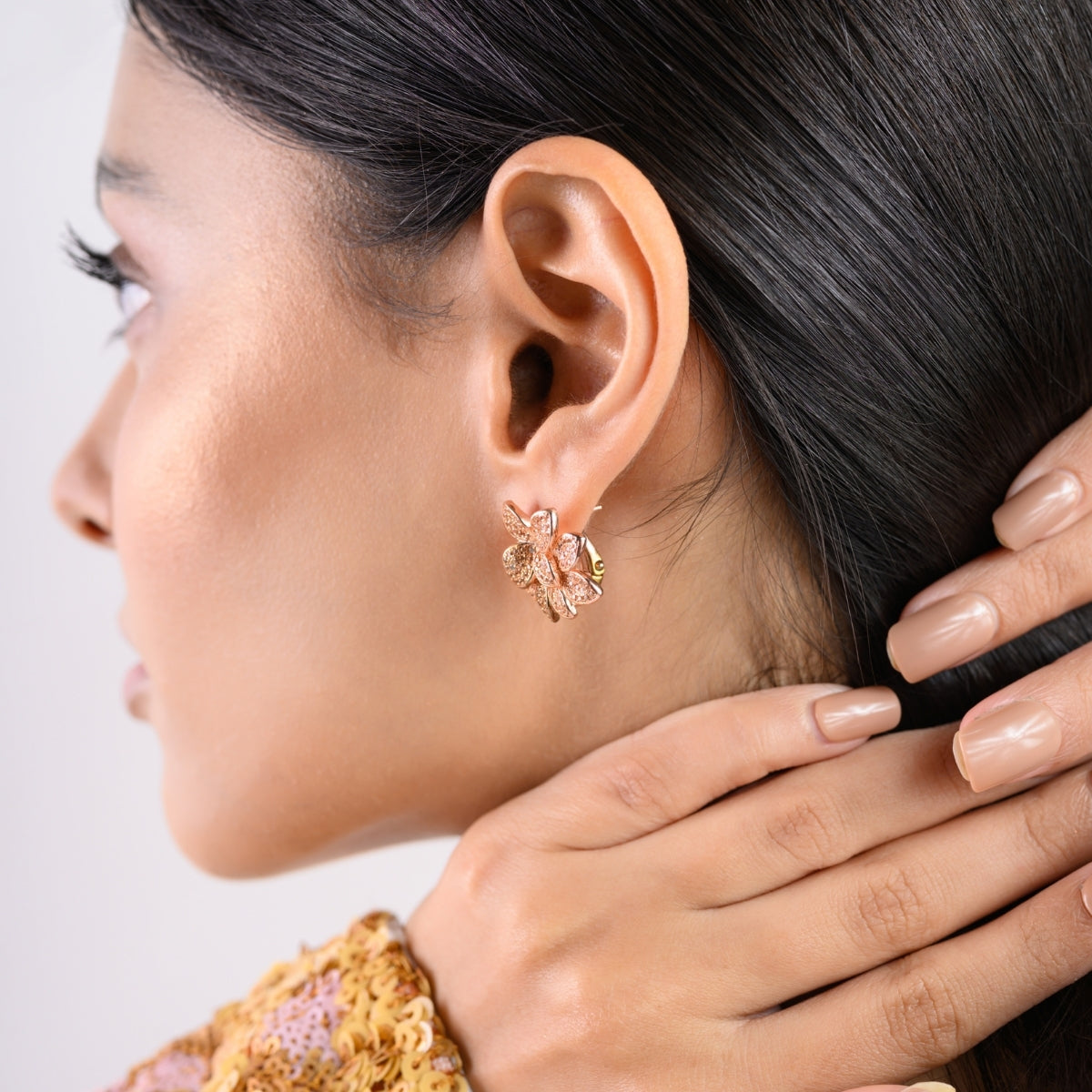 Antique Colourful Flower Diamond Stud Earrings in Silver and Rose Gold