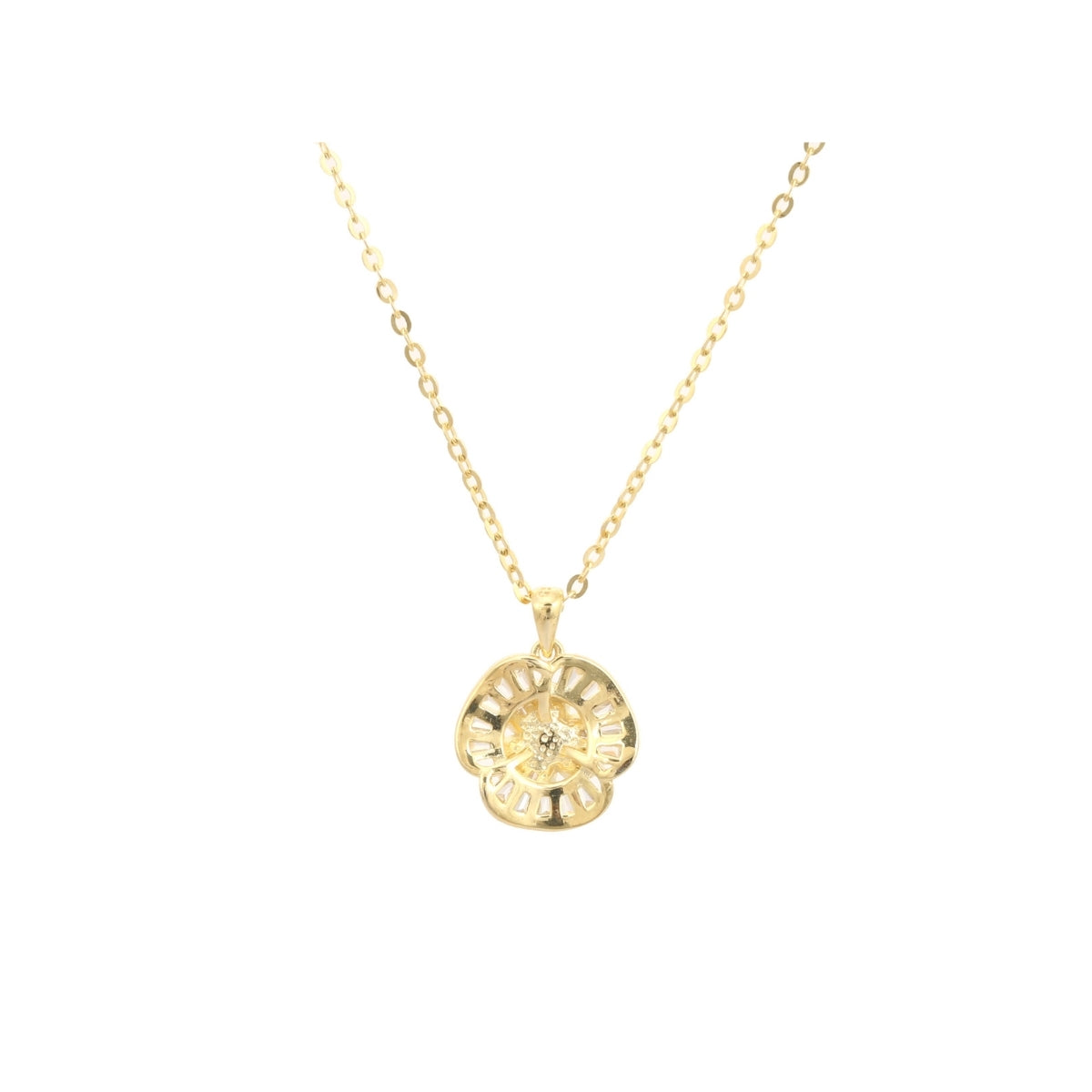 925 Silver CZ Diamond Flower Pendant Set with Earrings - White and Yellow Gold Finish