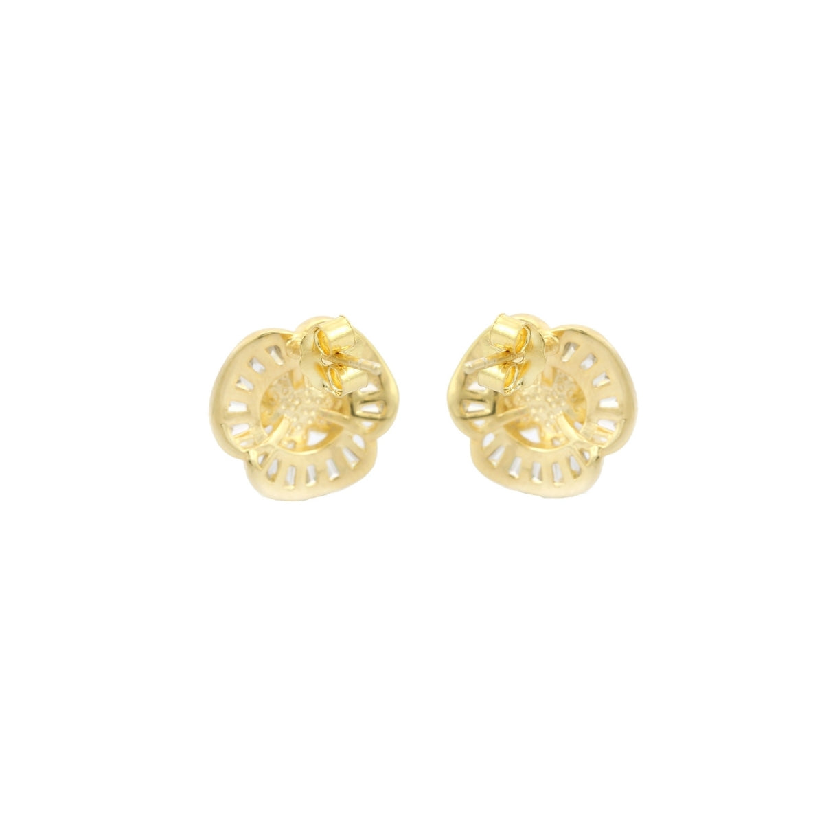 925 Silver CZ Diamond Flower Pendant Set with Earrings - White and Yellow Gold Finish