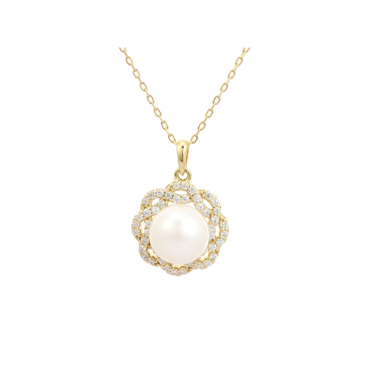 Pearl Drop Necklace in Yellow Gold Finish