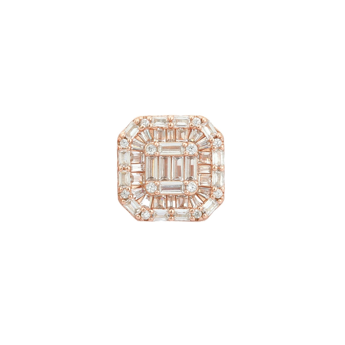 925 Silver Trendy Square Baguette Diamond Stud Earrings for Women