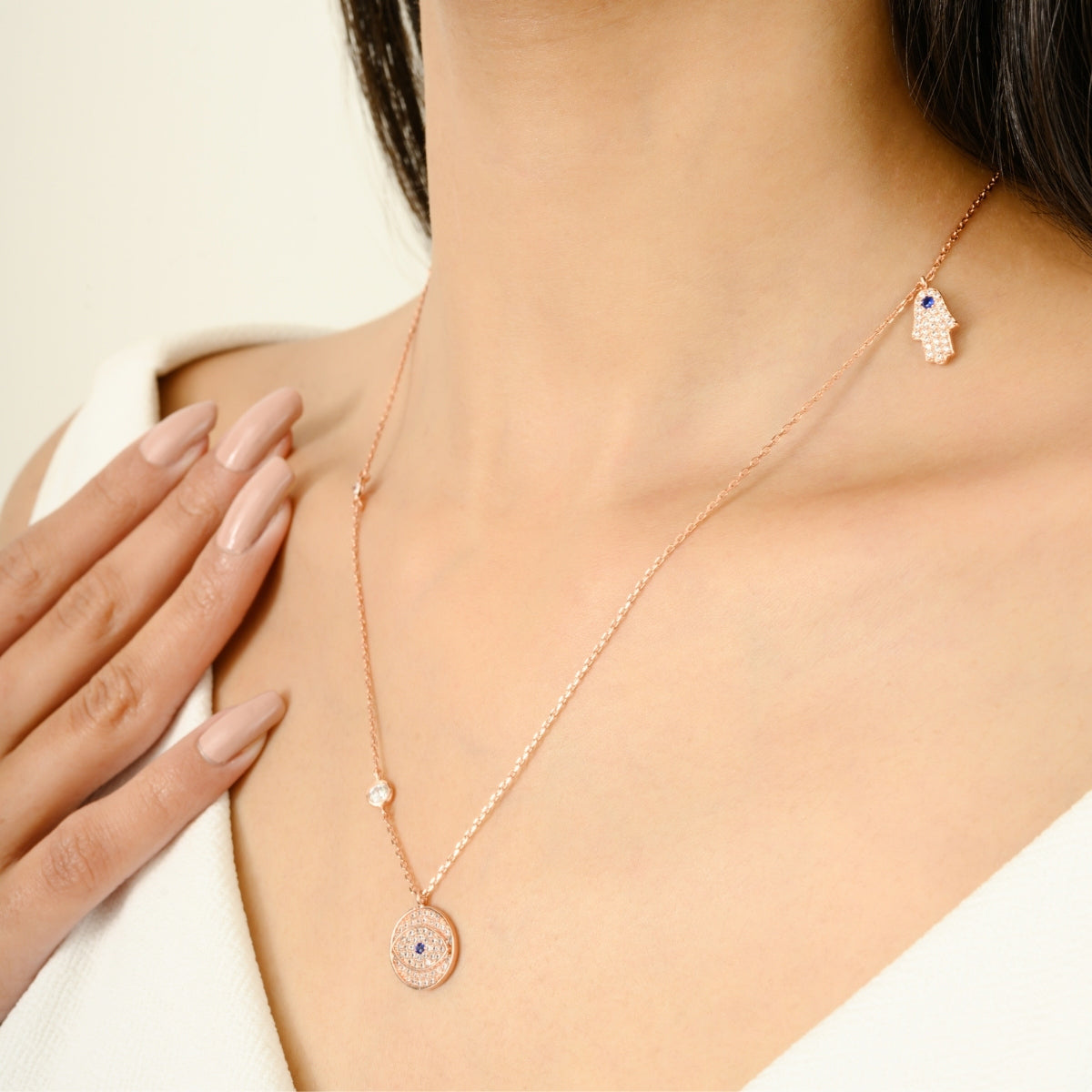 Evil Eye Pendant Necklace - Hamsa Hand Charm for Good Luck and Protection