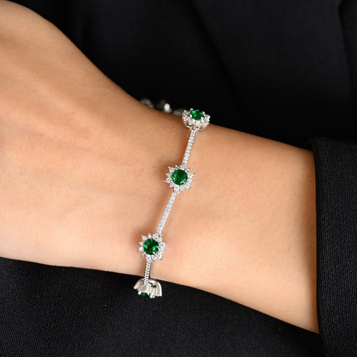 Colorful CZ Diamond Flower Tennis Bracelets for Women in Red, Blue, and Green