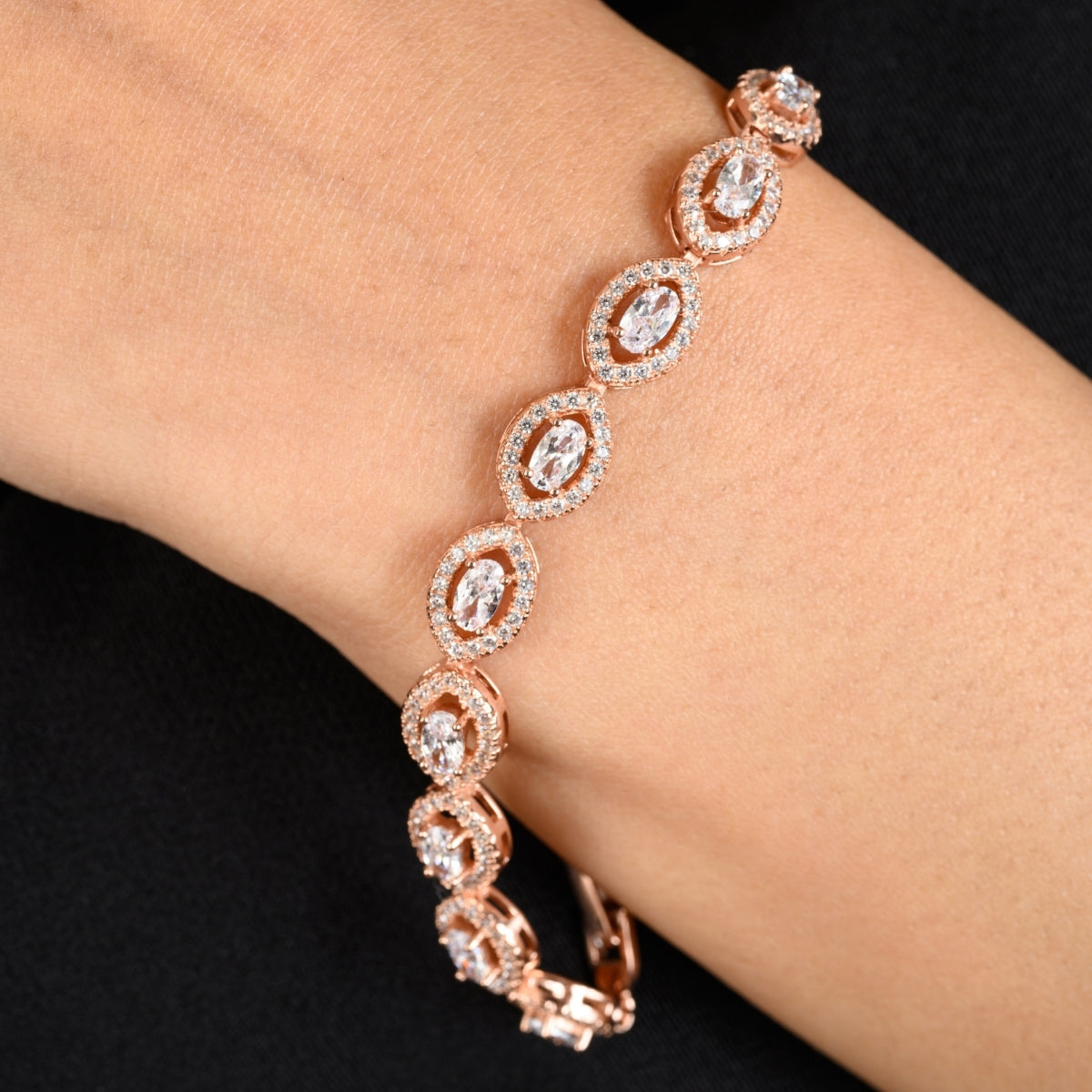 Rose Gold Tennis Bracelet for Women - Sparkling Oval Cut Cz Diamonds