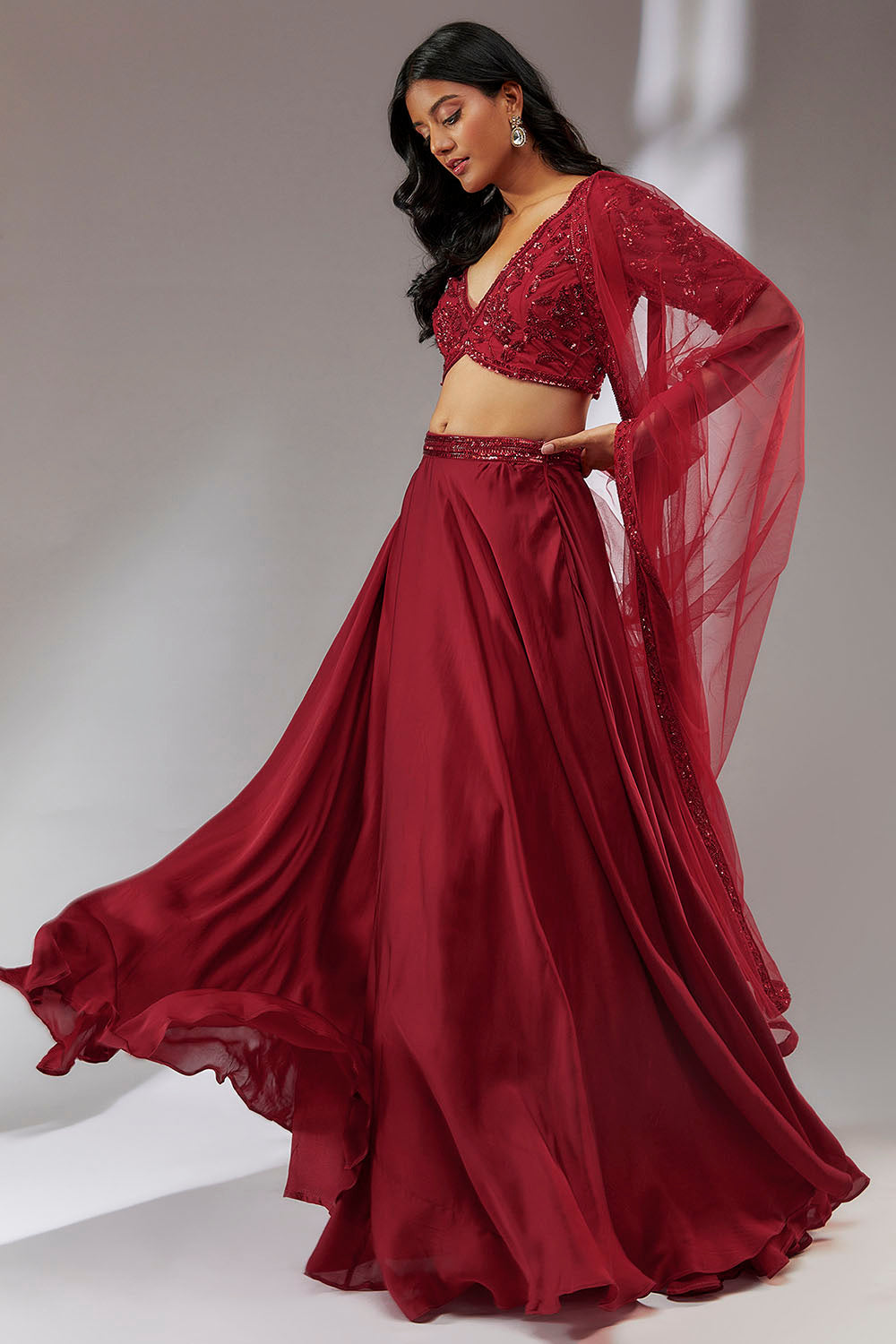 Red Lehanga Set - Auraya Fashion 
