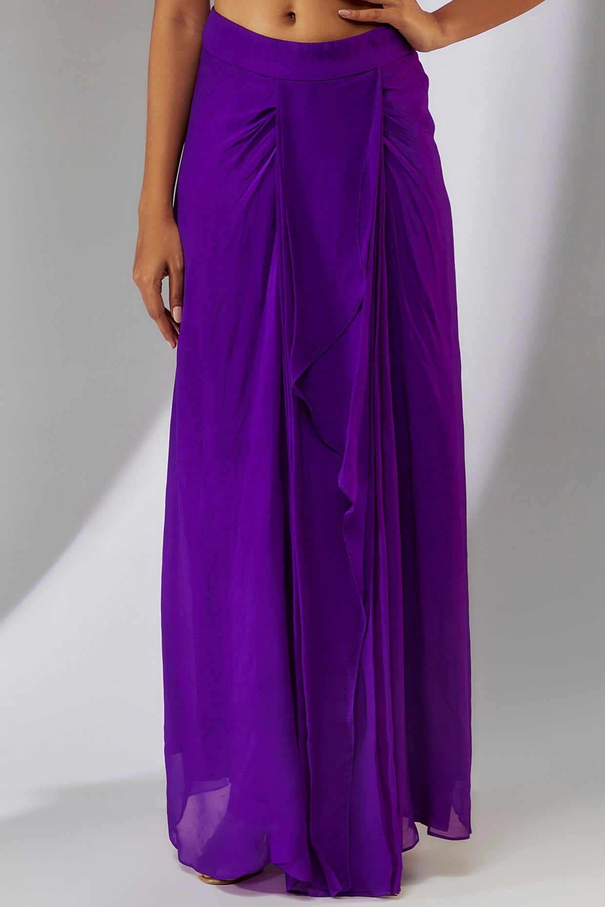 Purple draped skirt & cape set