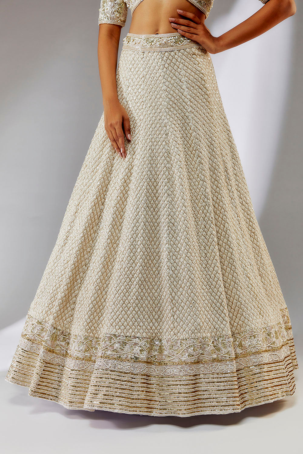 Ivory Embroidery Lehanga - Auraya Fashion 