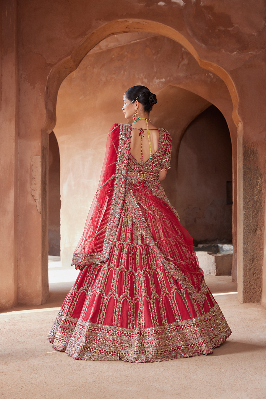 Blood Red Zardozi Work Raw Silk Lehenga Choli for Weddings