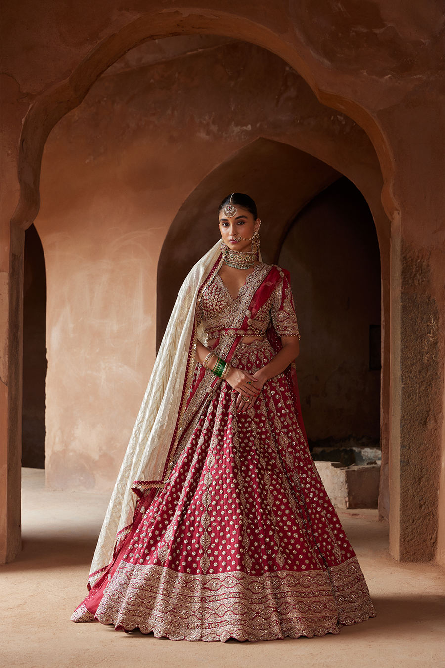 Maroon Zardozi Work Raw Silk Lehenga Choli for Bridal Wear