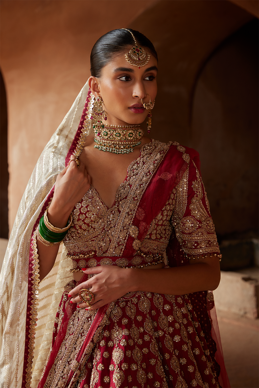 Maroon Zardozi Work Raw Silk Lehenga Choli for Bridal Wear