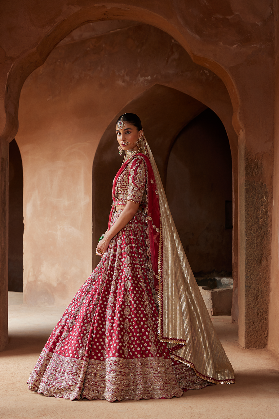 Maroon Zardozi Work Raw Silk Lehenga Choli for Bridal Wear