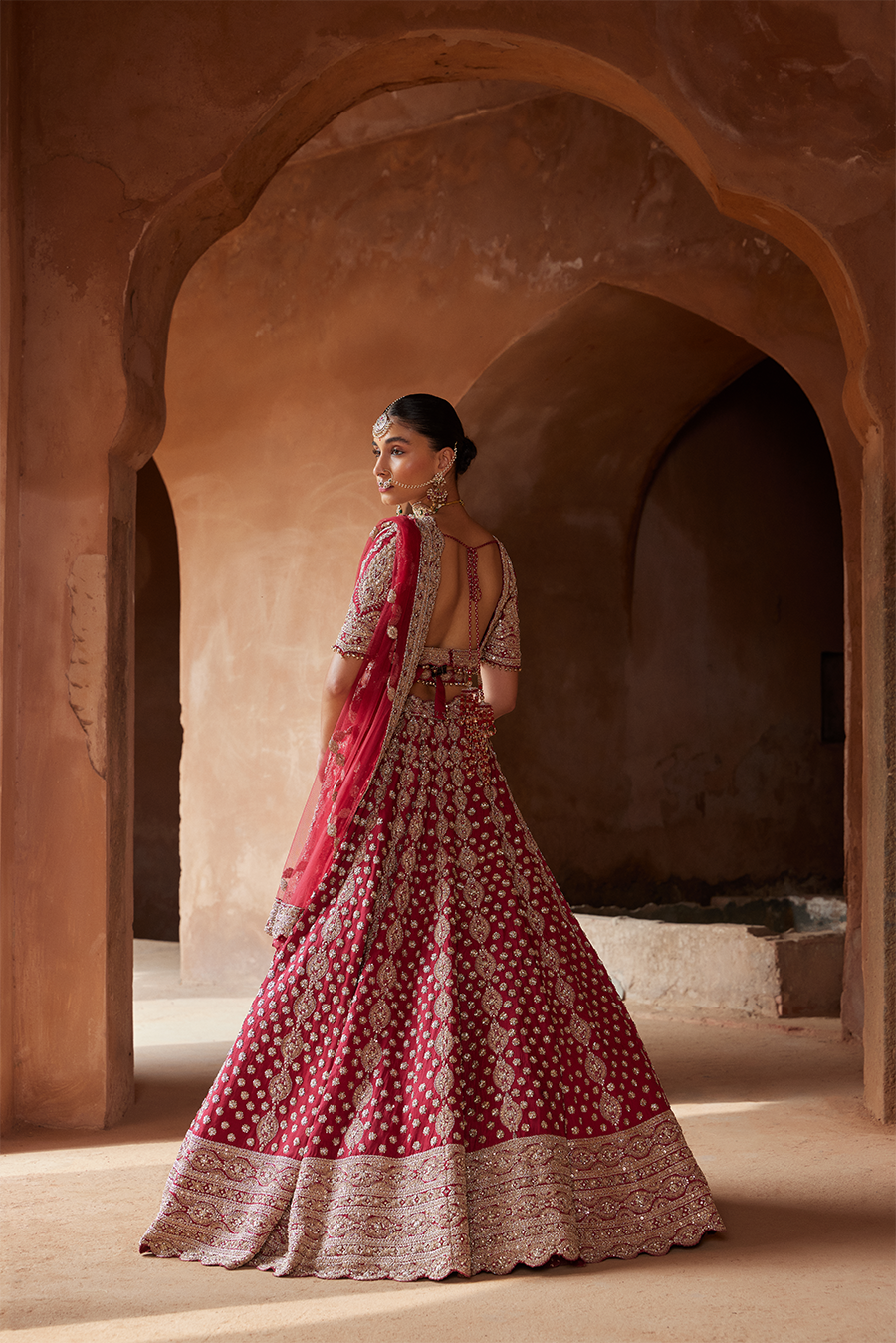 Maroon Zardozi Work Raw Silk Lehenga Choli for Bridal Wear