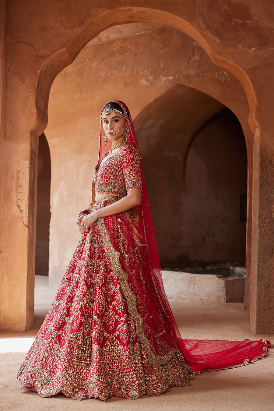 Blood Red Raw Silk Lehenga Choli with Jhoomar Embroidery