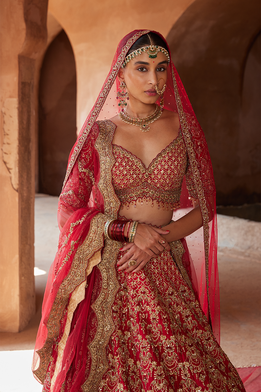 Blood Red Raw Silk Lehenga Choli with Jhoomar Embroidery