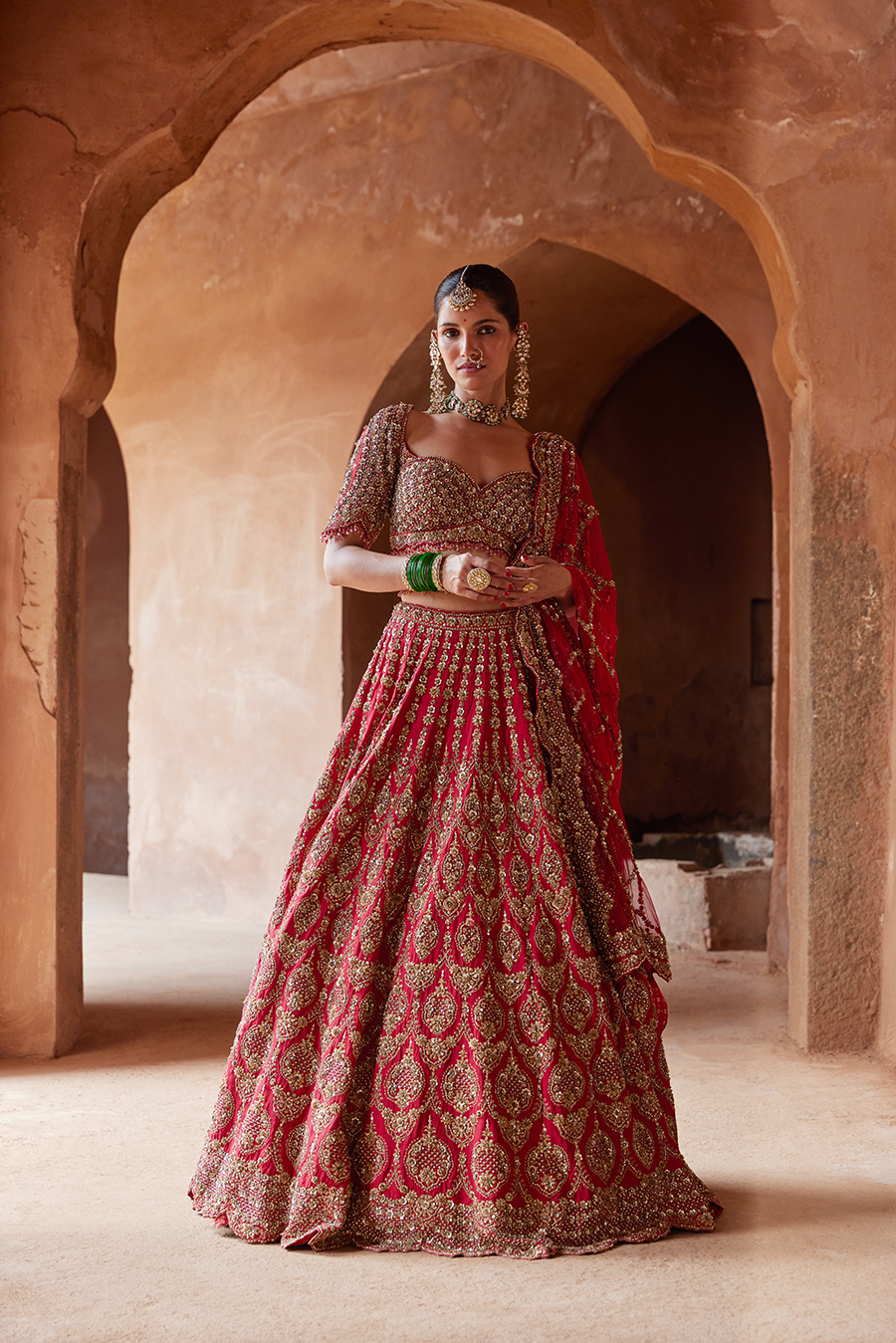 Deep Red Raw Silk Lehenga Choli Set for Bridal and Festive Wear