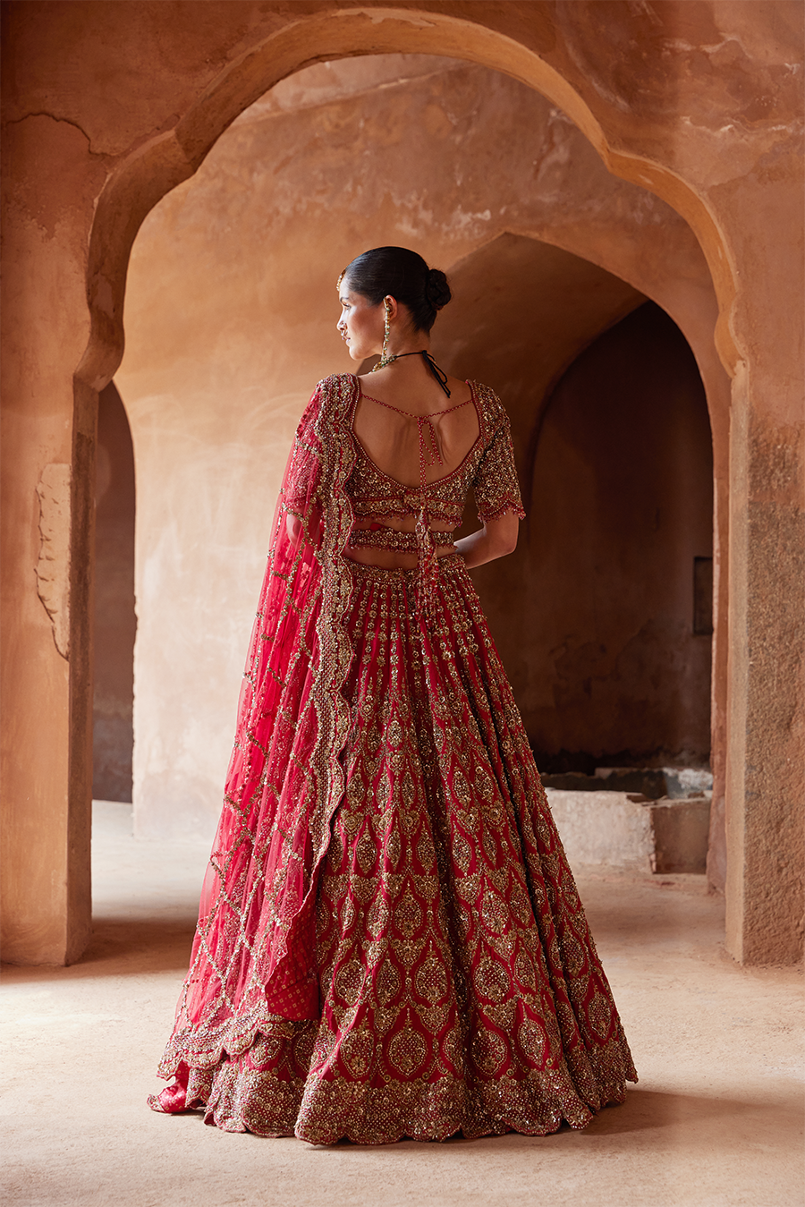 Deep Red Raw Silk Lehenga Choli Set for Bridal and Festive Wear