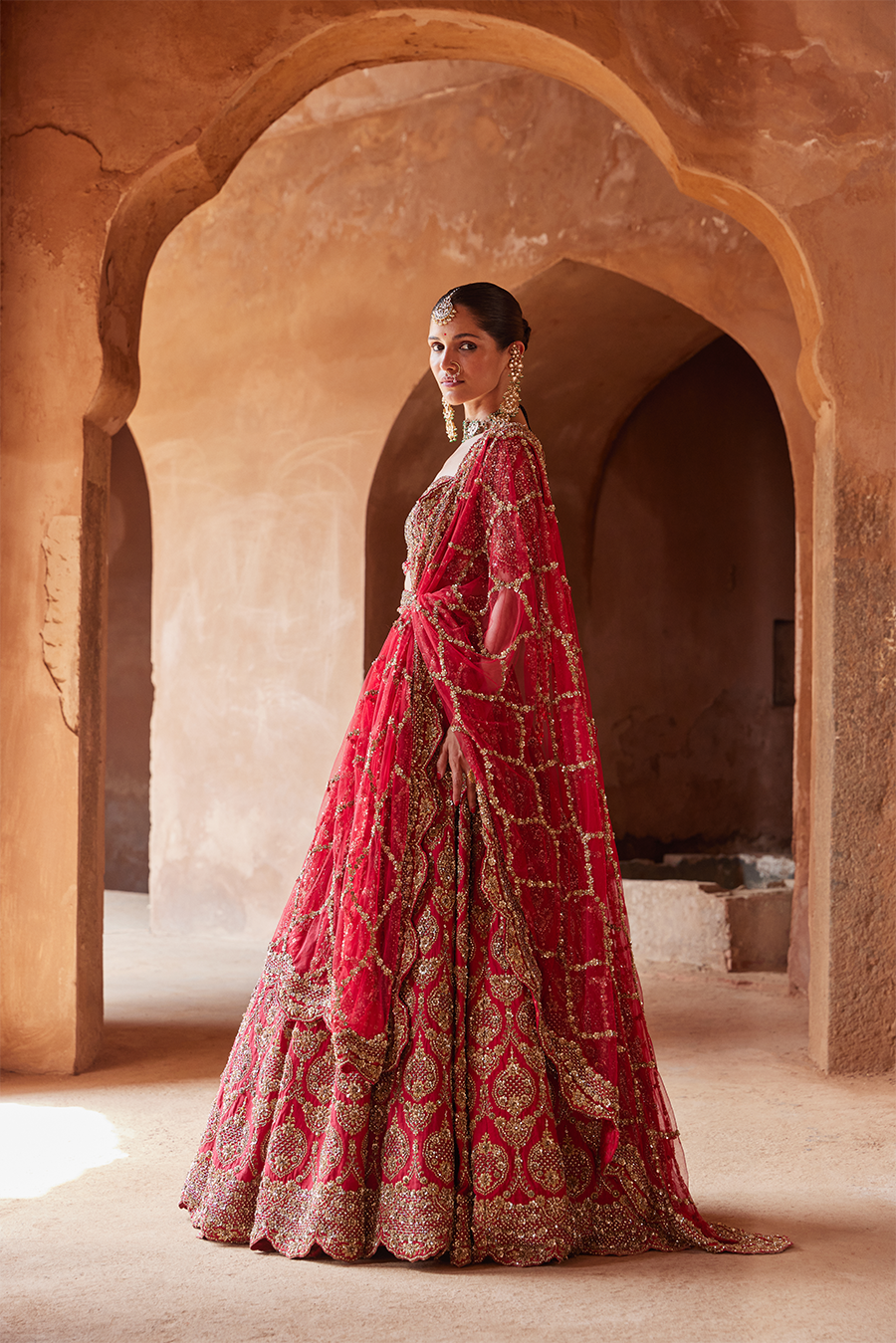 Deep Red Raw Silk Lehenga Choli Set for Bridal and Festive Wear