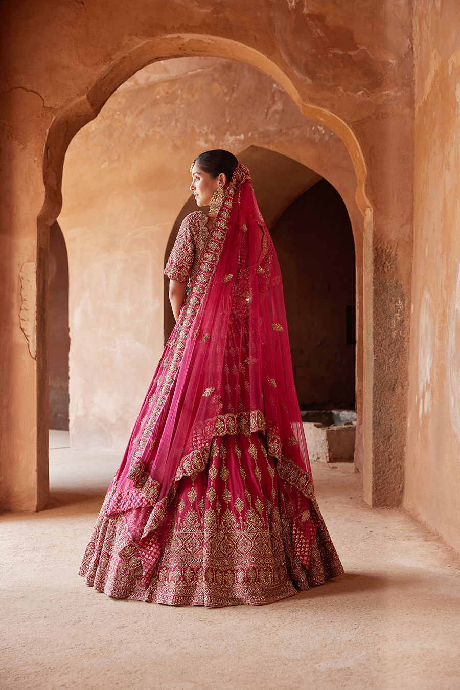 Fuschia Red Raw Silk Lehenga Choli Set for Bridal Wear