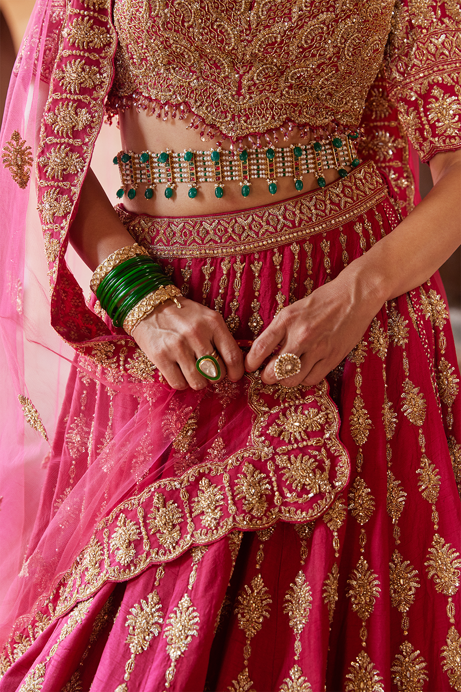 Fuschia Red Raw Silk Lehenga Choli Set for Bridal Wear