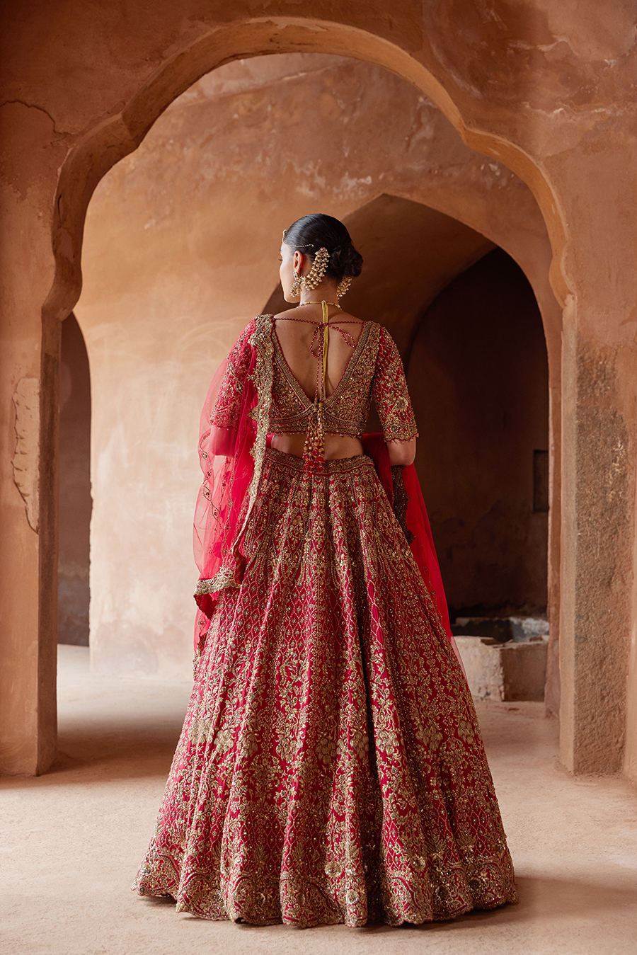 Blood Red Raw Silk Lehenga Choli with Antique Embroidery