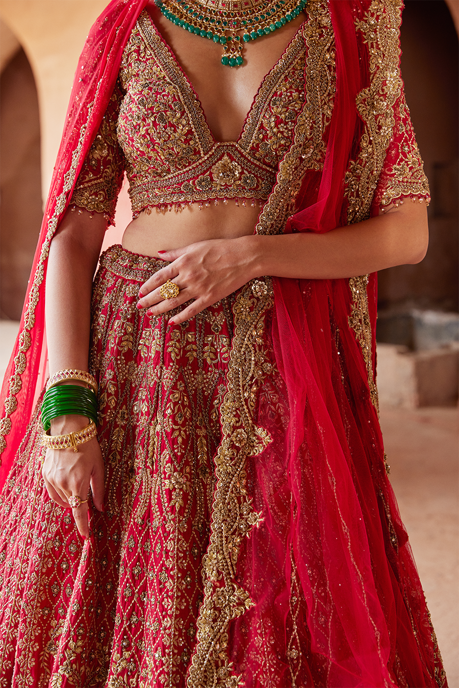 Blood Red Raw Silk Lehenga Choli with Antique Embroidery