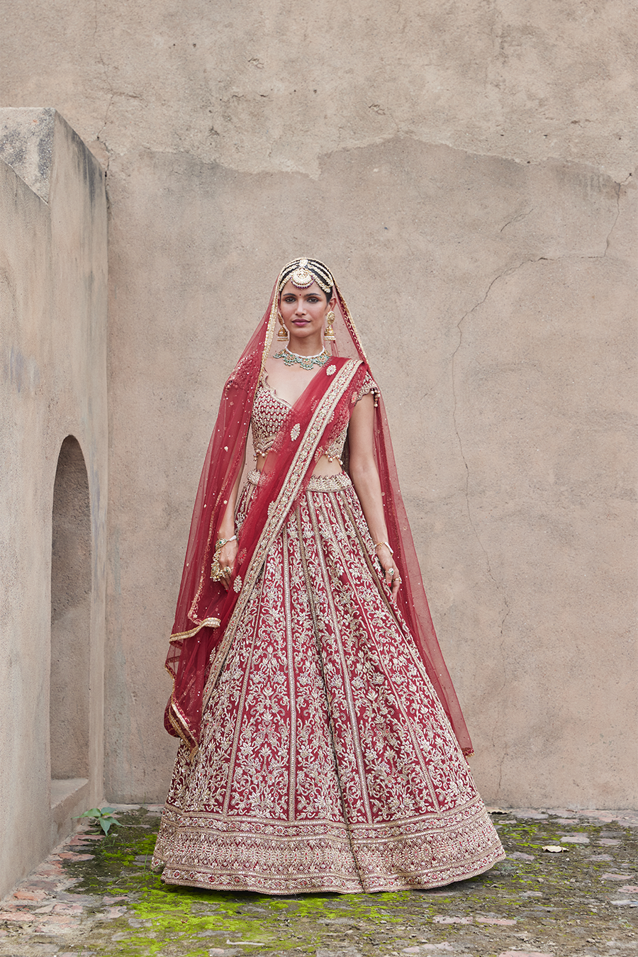 Maroon Velvet Lehenga Choli Set with Zardozi Work - Luxury Bridal Wear