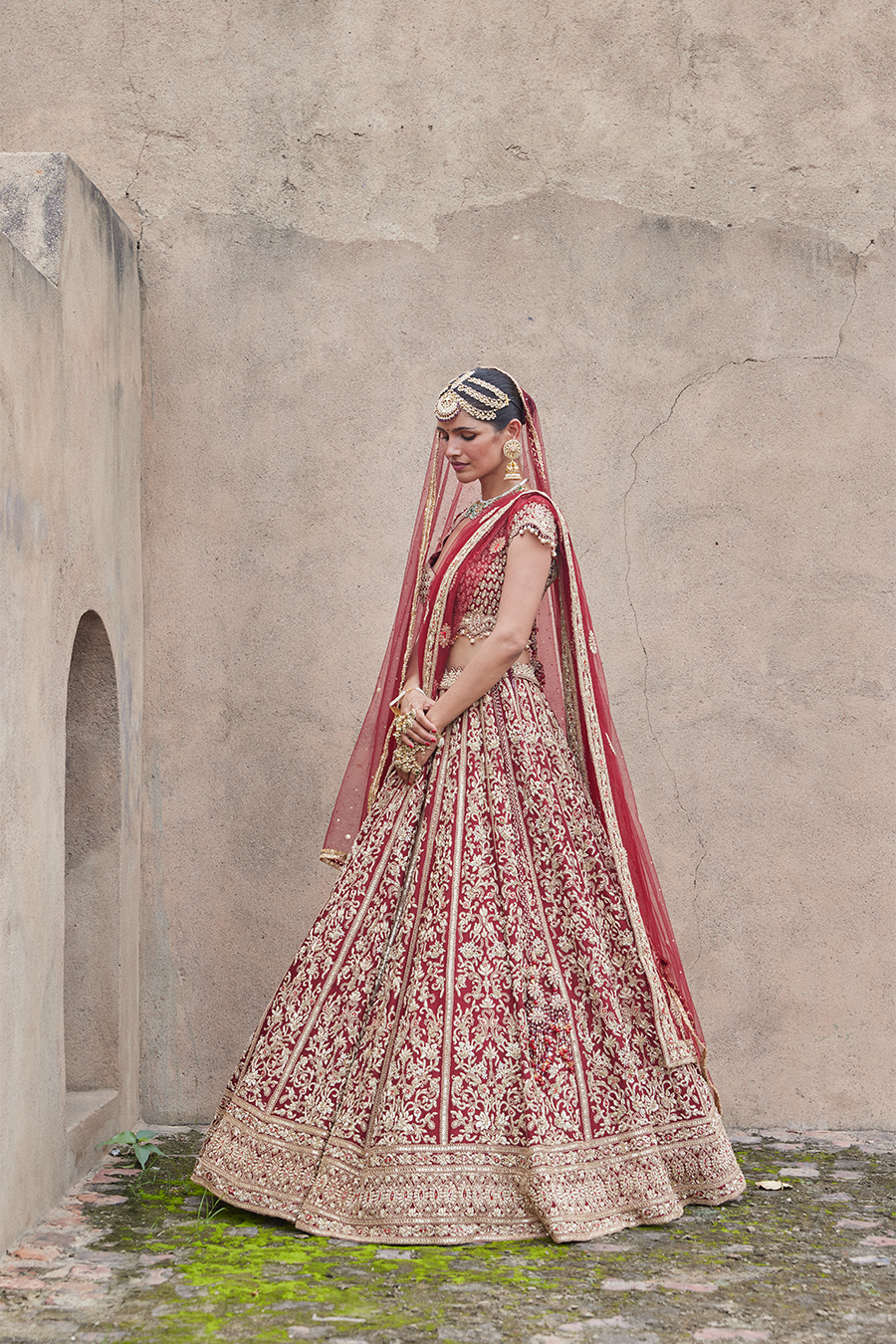 Maroon Velvet Lehenga Choli Set with Zardozi Work - Luxury Bridal Wear