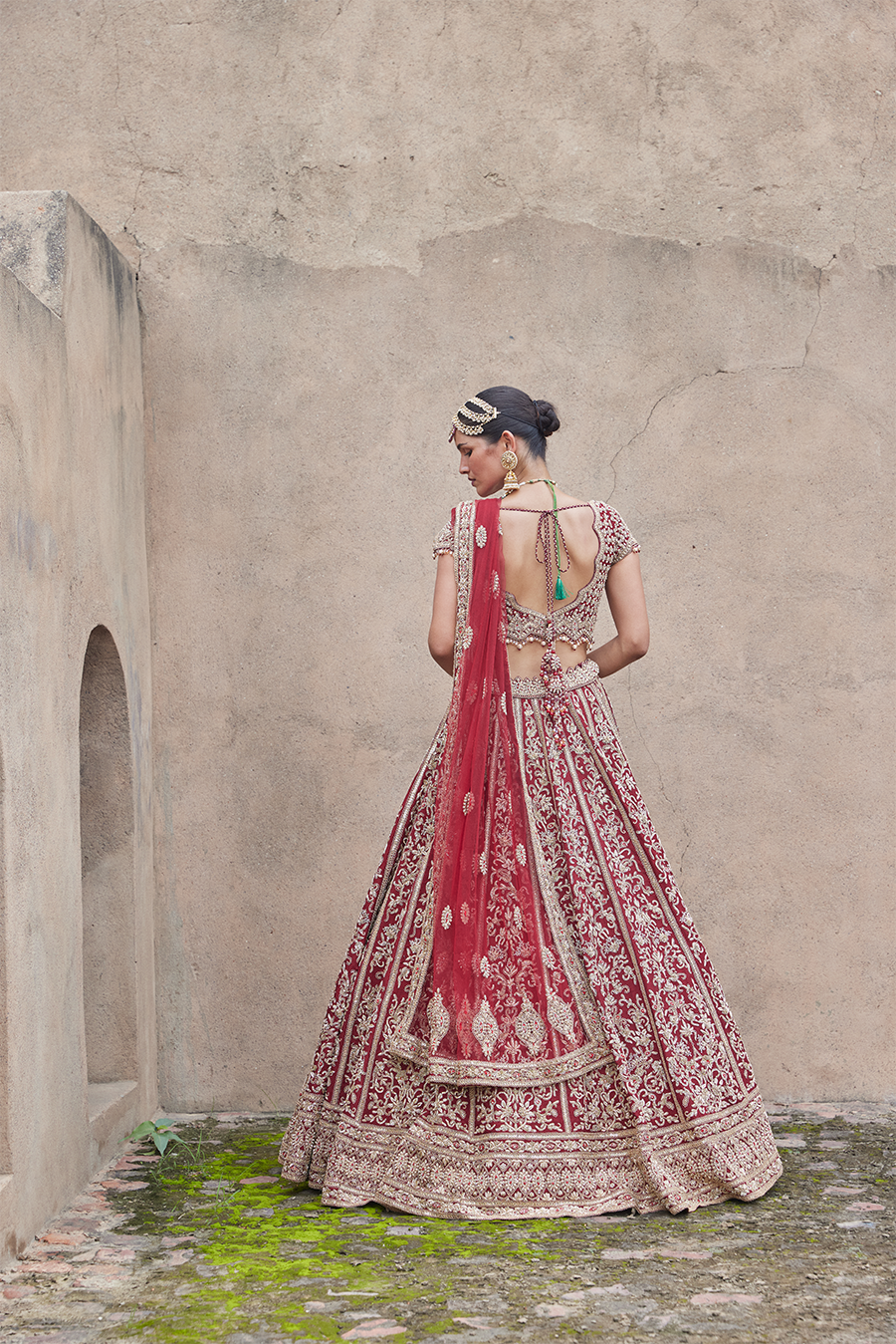 Maroon Velvet Lehenga Choli Set with Zardozi Work - Luxury Bridal Wear