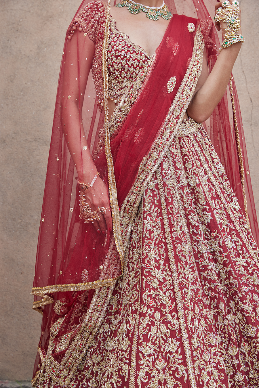 Maroon Velvet Lehenga Choli Set with Zardozi Work - Luxury Bridal Wear