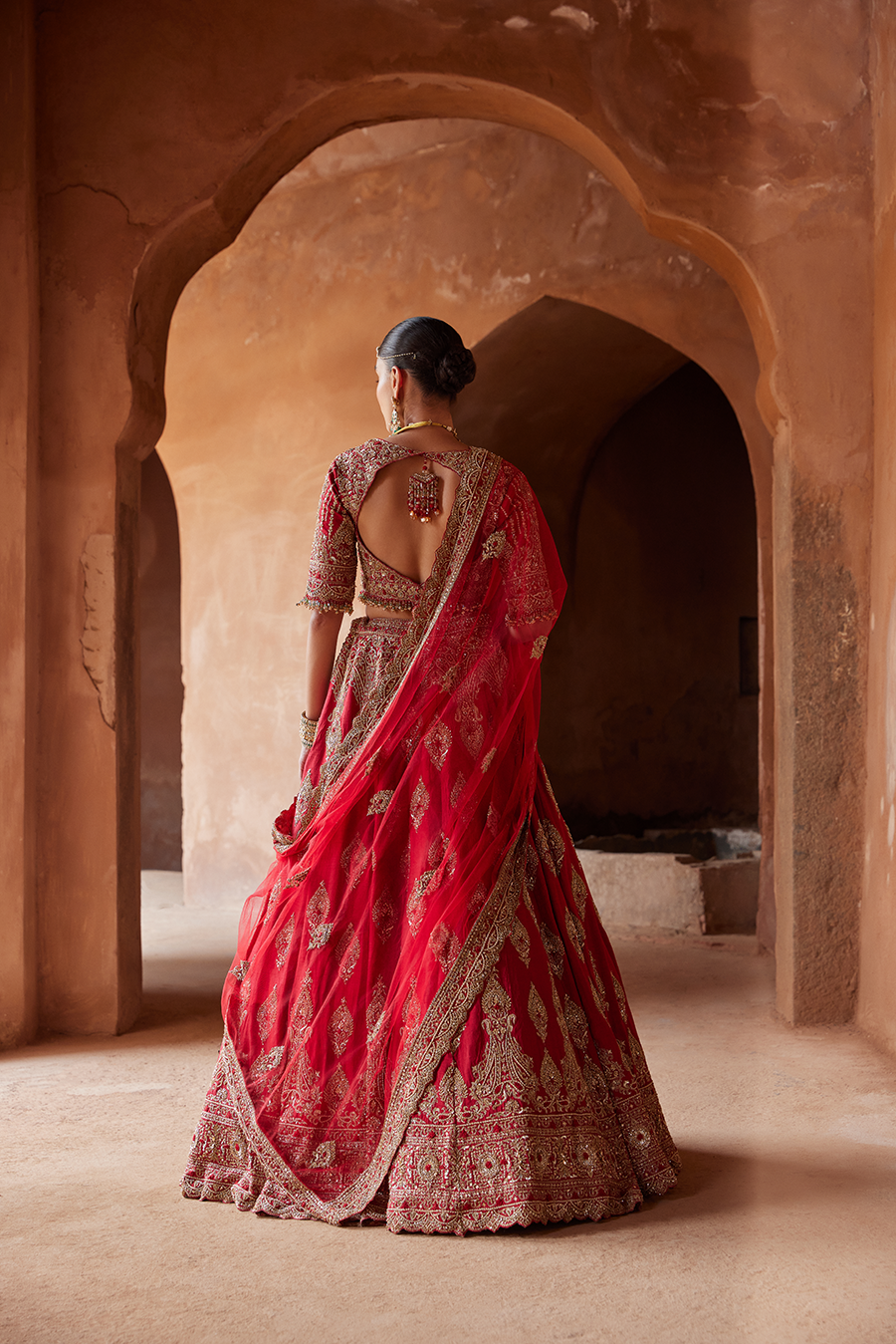 Cardinal Red Raw Silk Lehenga Set with Gold Dabka Embroidery