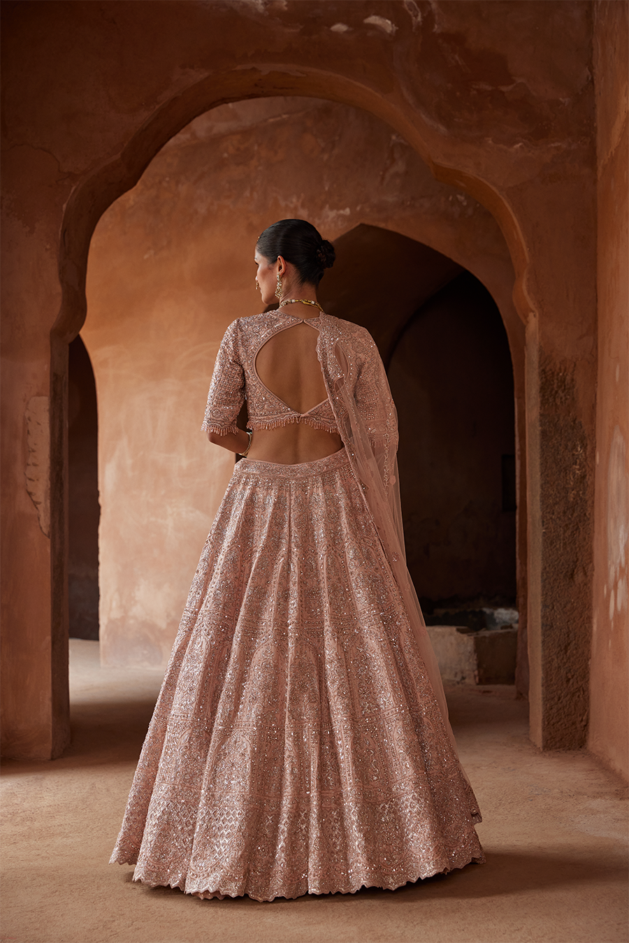 Blush Pink Raw Silk Lehenga Choli with Applique Work - NG240