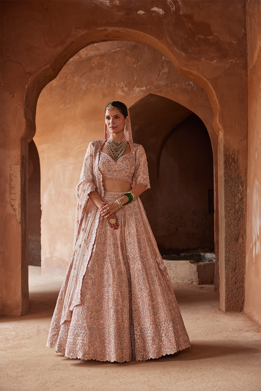 Blush Pink Raw Silk Lehenga Choli with Applique Work - NG240