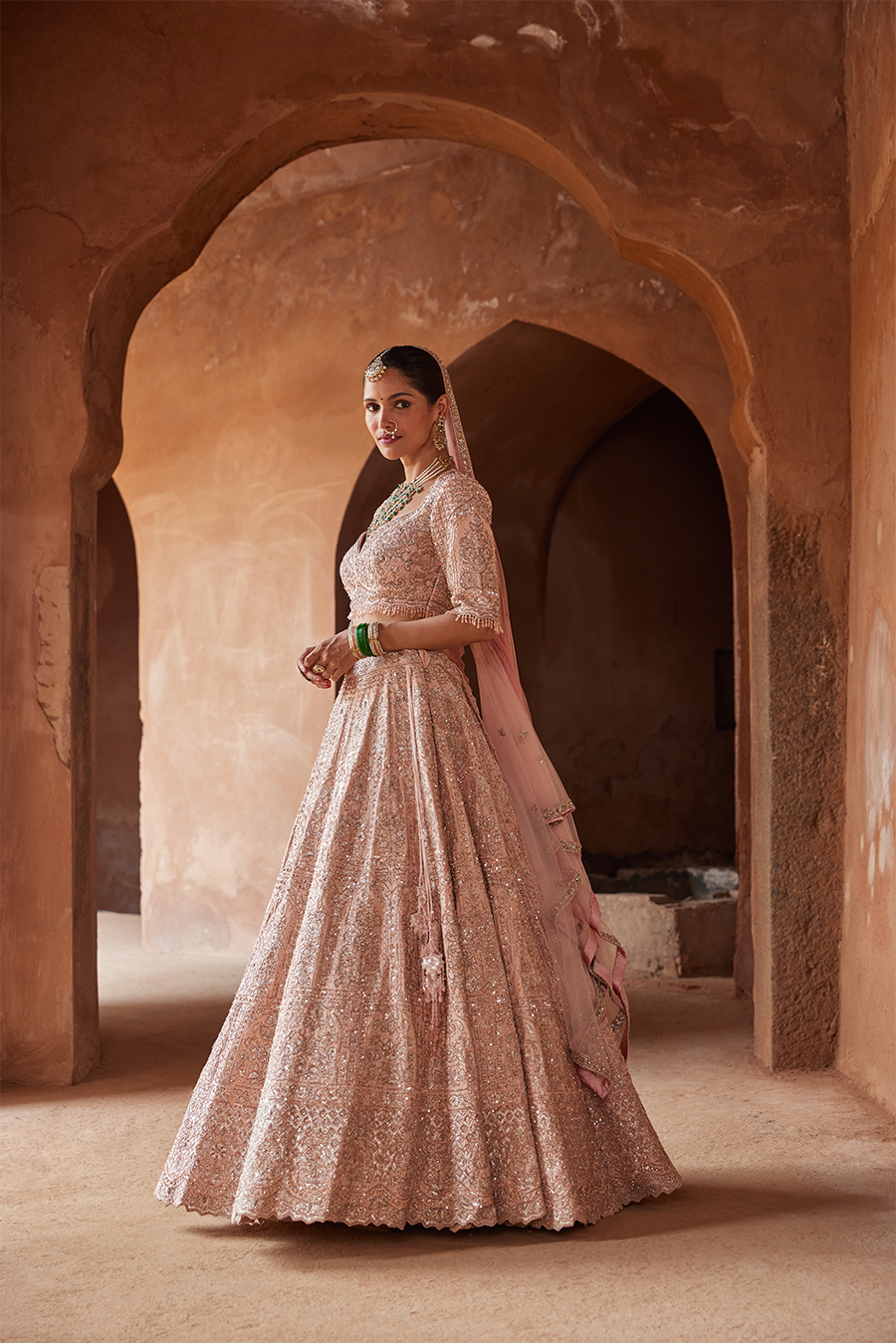Blush Pink Raw Silk Lehenga Choli with Applique Work - NG240