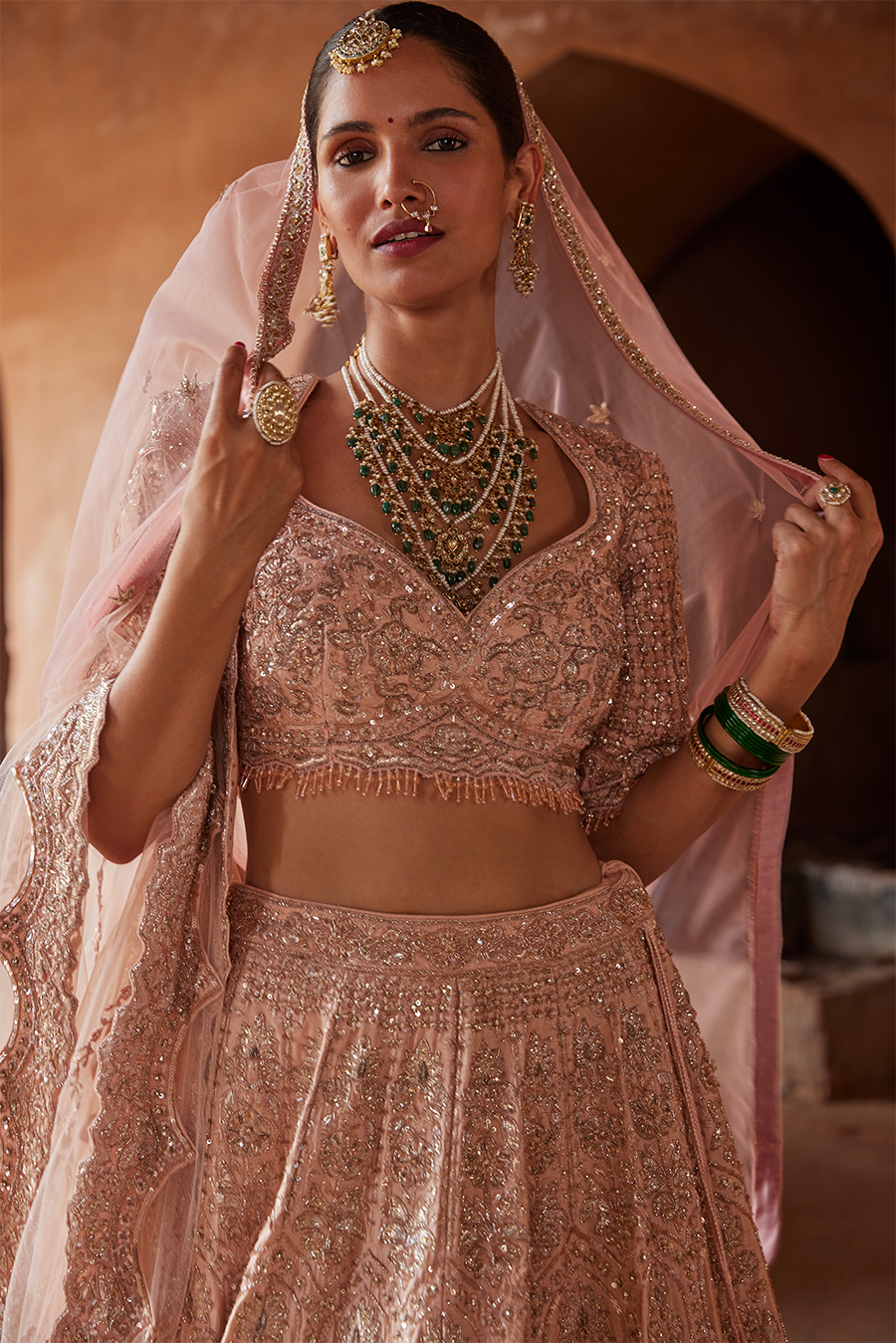 Blush Pink Raw Silk Lehenga Choli with Applique Work - NG240