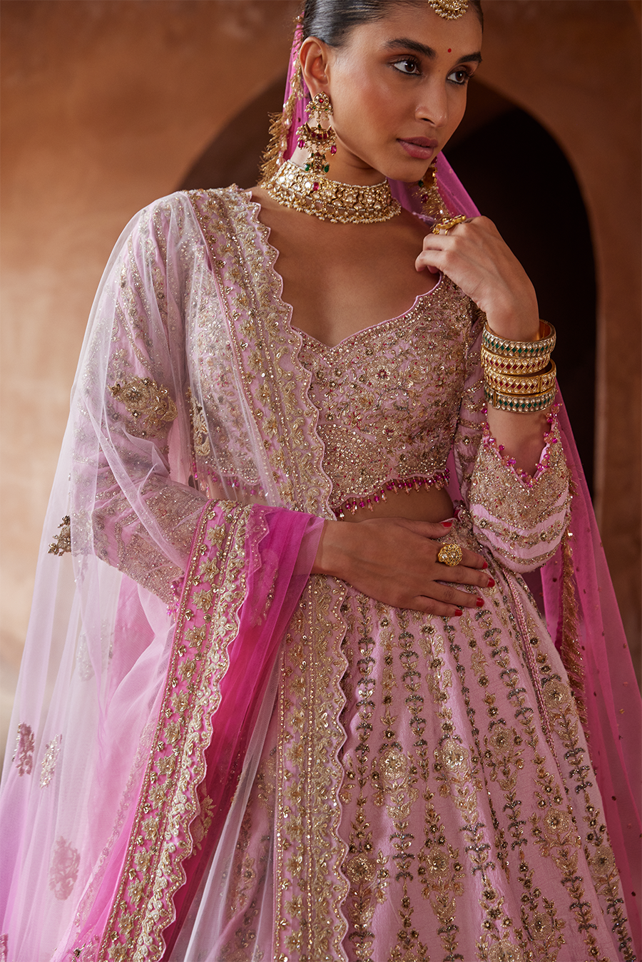 Fuschia Pink Ombre Dyed Net Lehenga Choli for Weddings