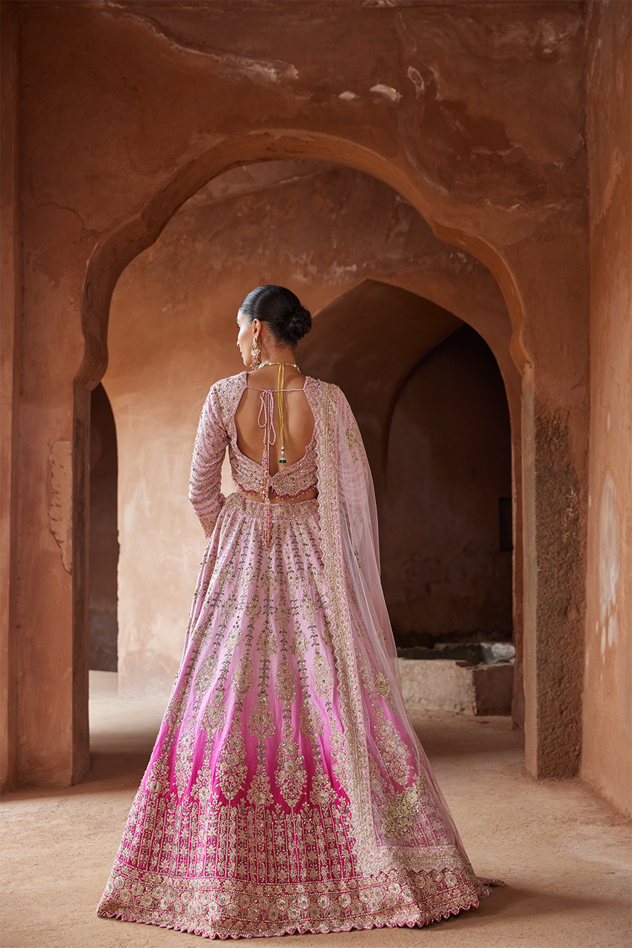 Fuschia Pink Ombre Dyed Net Lehenga Choli for Weddings