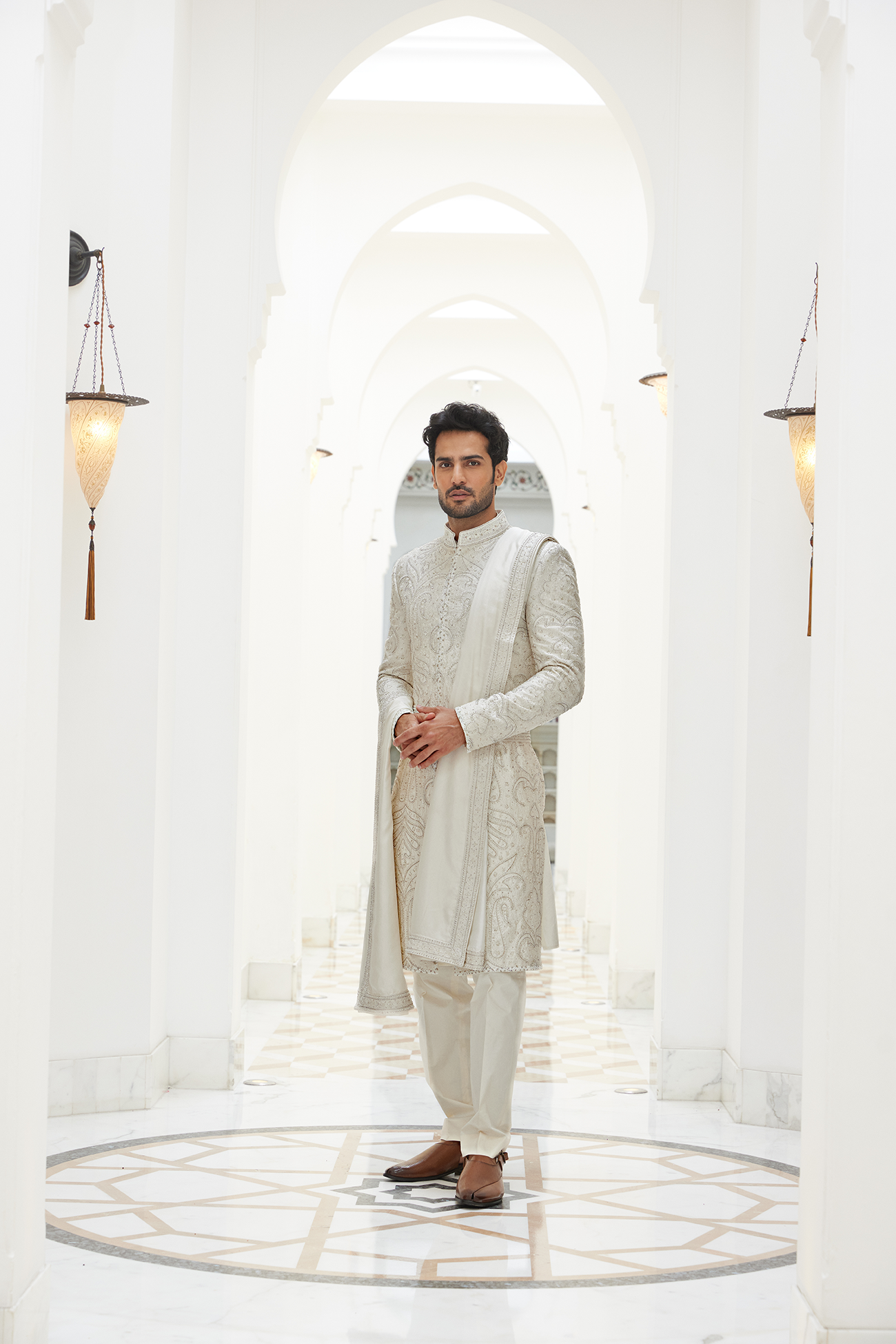 IVORY RAW SILK SHERWANI KURTA TROUSER SET