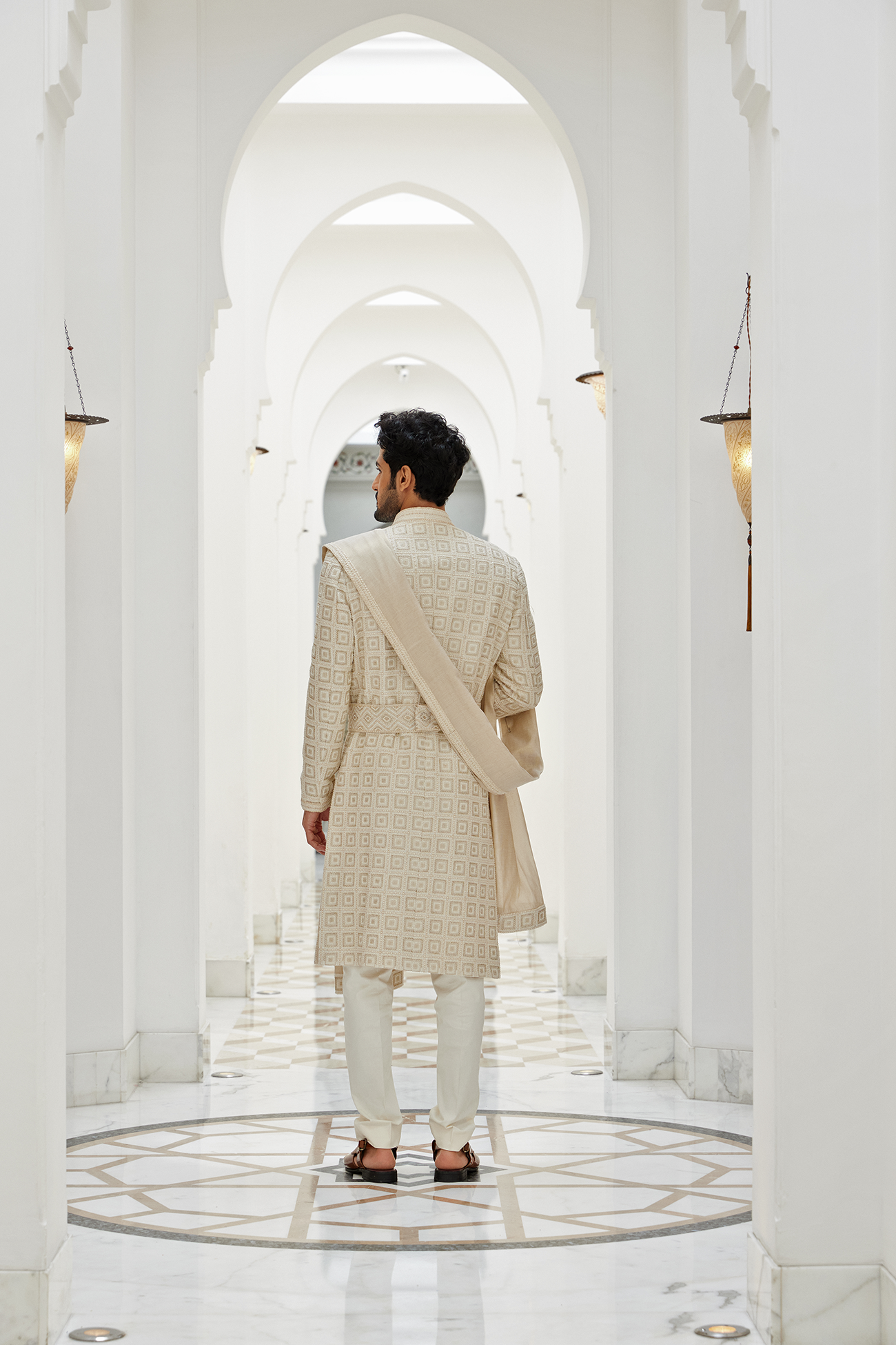 CREAM RAW SILK SHERWANI KURTA TROUSER SET