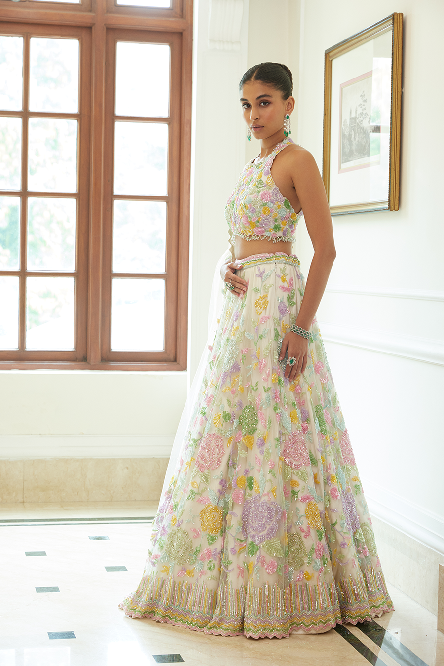 IVORY NET LEHENGA CHOLI SET