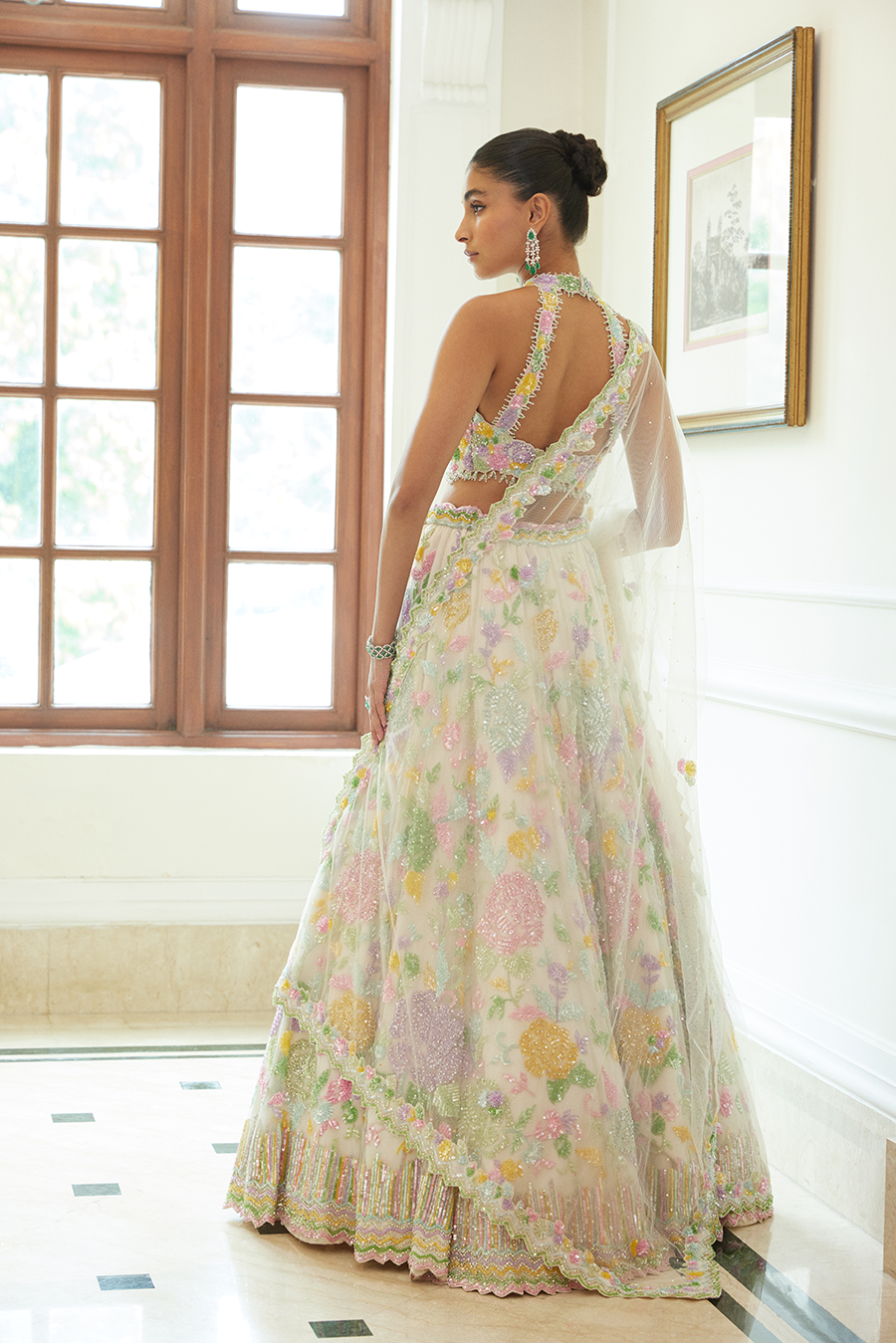 IVORY NET LEHENGA CHOLI SET