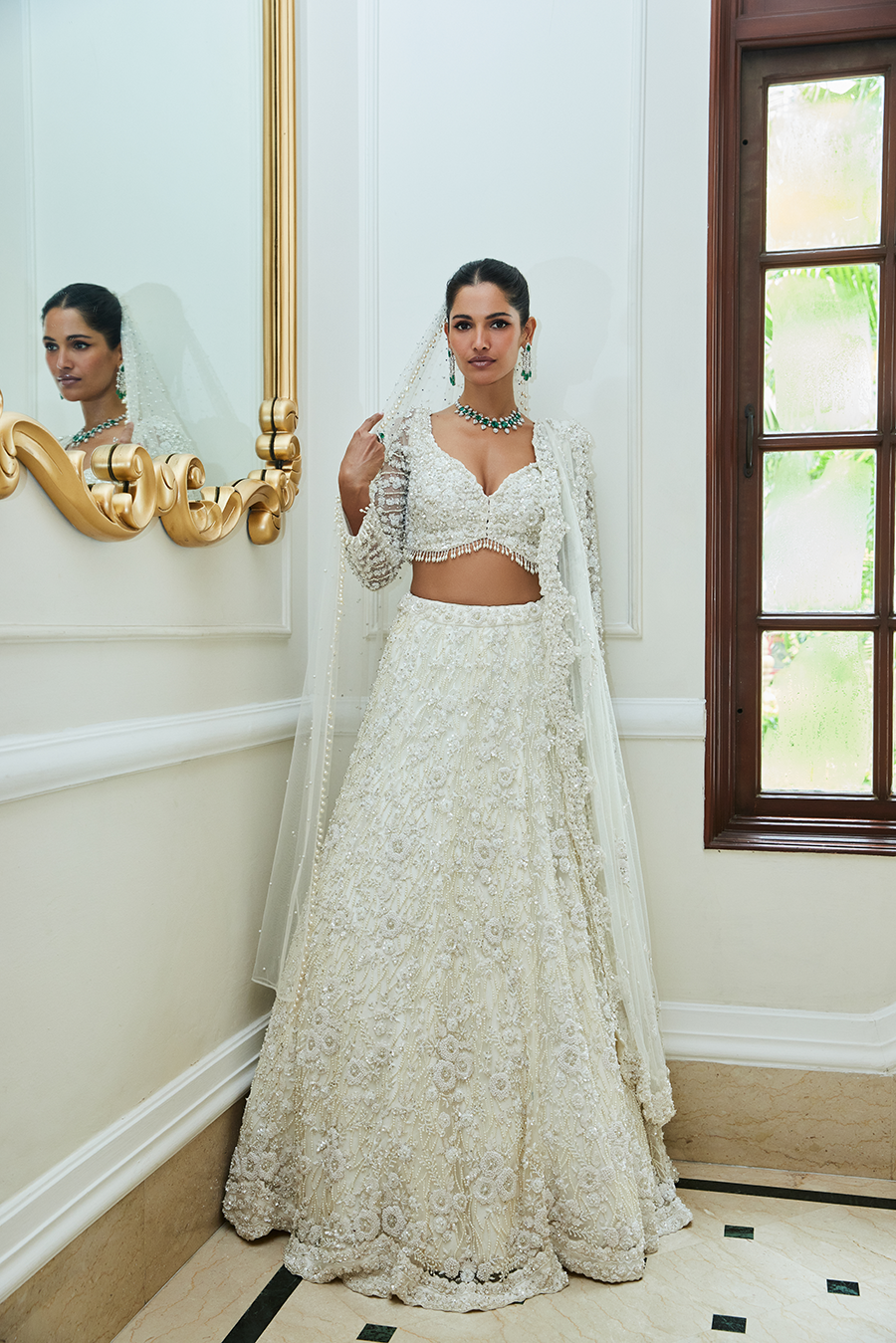 OFF WHITE NET LEHENGA CHOLI SET