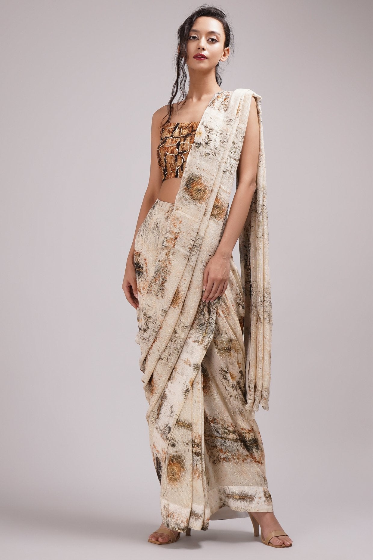 Square Neck Strapy Blouse Pre Draped Saree