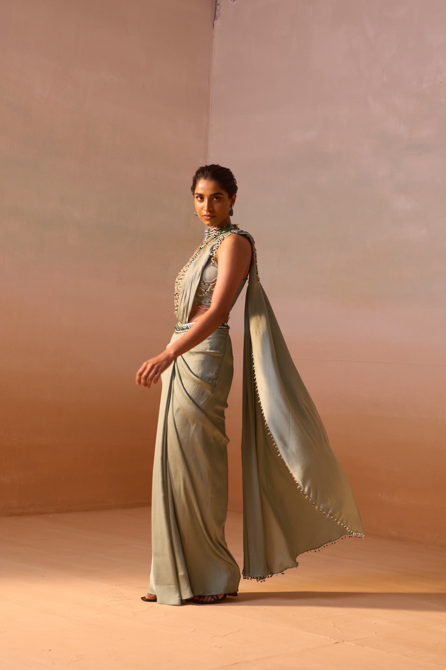 JADE GREEN DRAPED SAREE