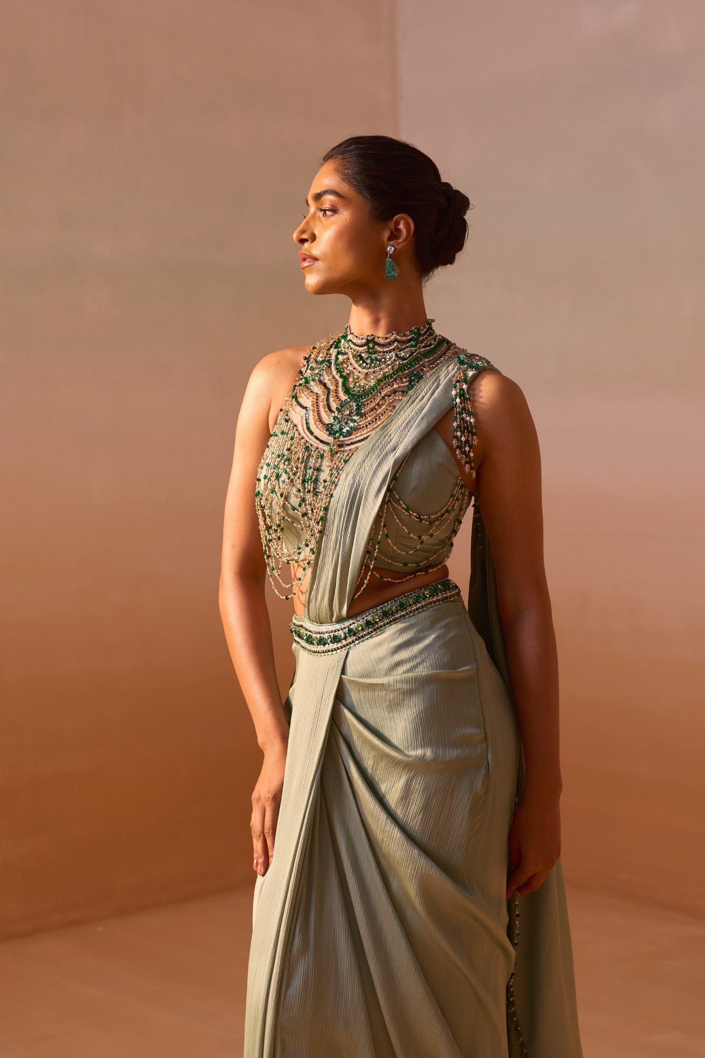 JADE GREEN DRAPED SAREE